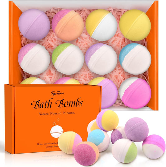 Bath Bombs for Women, 12 Pack Handmade Natural Fizzies Bath Bombs with 12 Unique Scents, Relaxing Bubble Bath for Dry Skin Moisturizing, Essential Oils Bathbomb Spa Gift Set for Mom, Wife, Girlfriend
