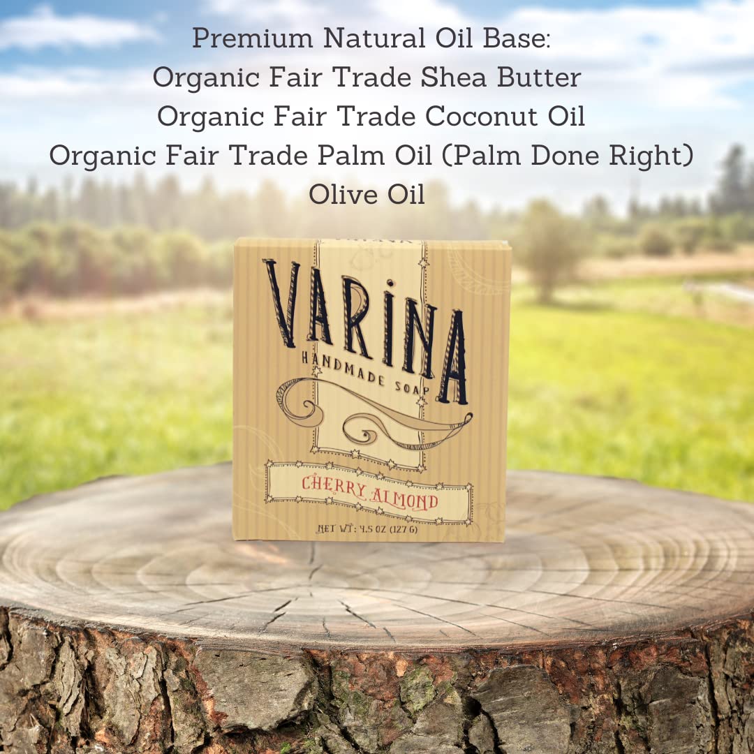 Varina Natural Cherry Almond Bar Soap - Gentle Cleansing for Sensitive Skin, Spicy - 3 Pack