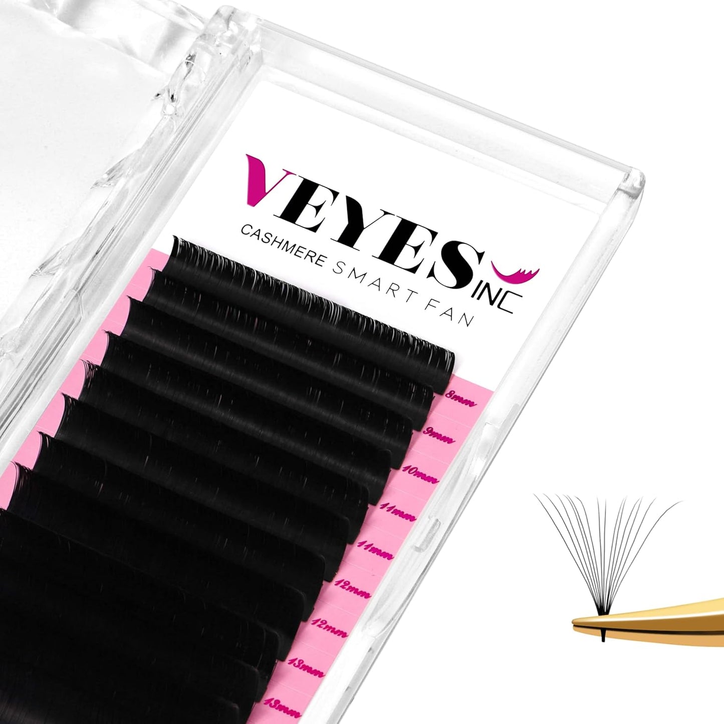 VEYES INC Cashmere Smart Fan Lash Extensions 0.03 0.05 0.07 C/CC/D Curl 8-20mm Mixed & Single Length, Super Matte Black Volume Lashes, Professional Supplies for Lash Techs (0.05 CC 15-20mm)