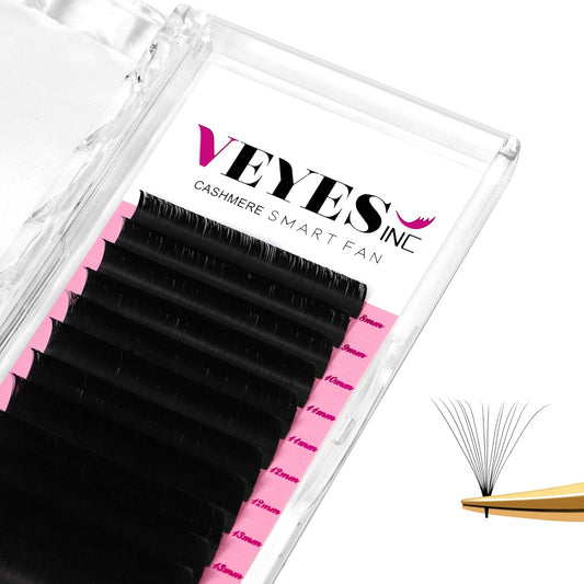VEYES INC Cashmere Smart Fan Lash Extensions 0.03 0.05 0.07 C/CC/D Curl 8-20mm Mixed & Single Length, Super Matte Black Volume Lashes, Professional Supplies for Lash Techs (0.03 D 17mm)