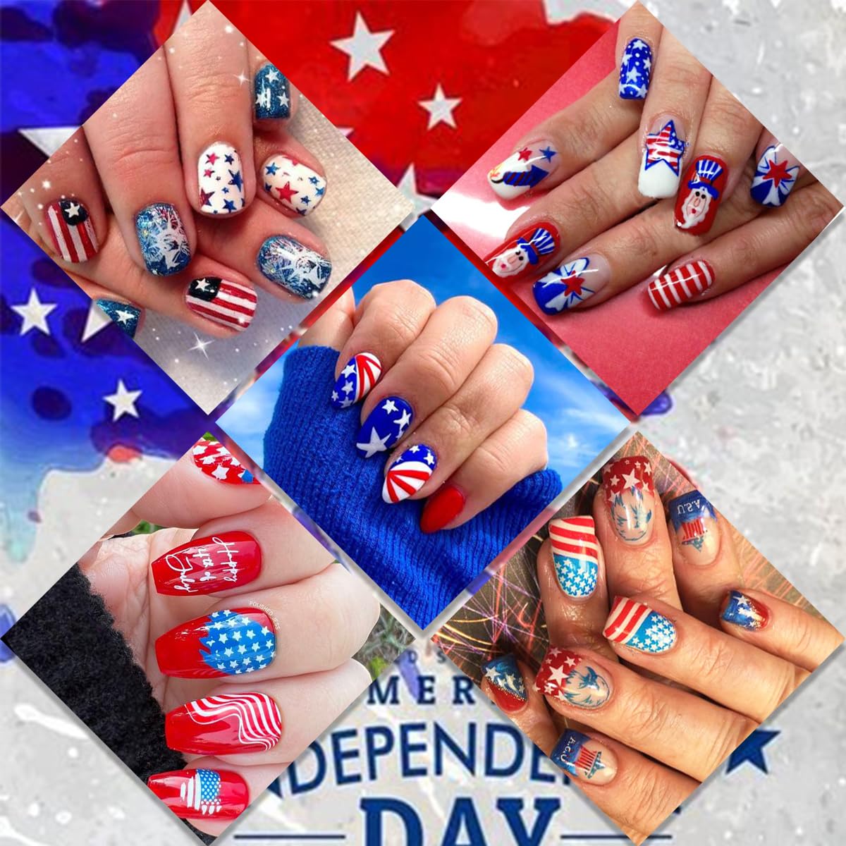 4th of July Nail Stickers, 8 Sheets American Flag Independence Day Nail Art Stickers 3D Self-Adhesive Stars Fireworks Heart Nail Design Stickers Patriotic Holiday Nail Decals for Nail Art Decoration