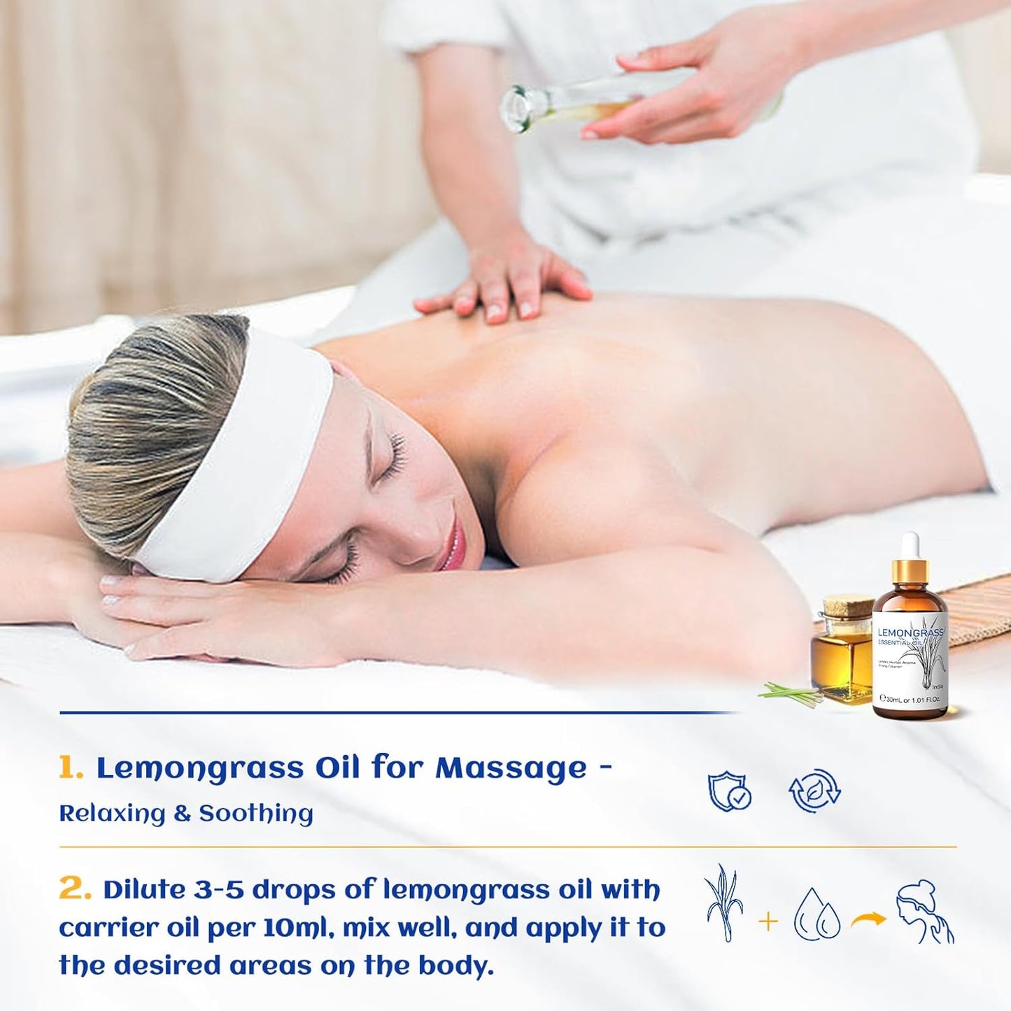 HIQILI 1 Fl Oz Lemongrass Essential Oil, 100% Pure Natural Undiluted for Diffuser, Hair - 30ml