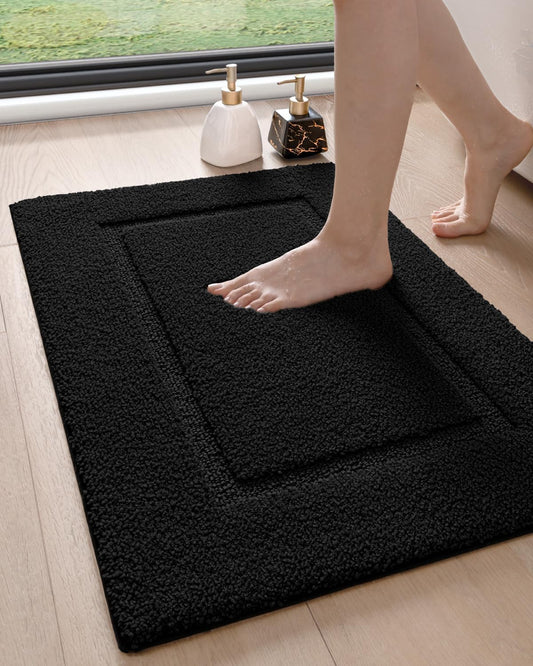 DEXI Bathroom Rugs 24x16, Washable Non Slip Bath Mat for Shower Floor, Absorbent Quick Dry Bathmat with Rubber Backing, Ultra Soft Plush Carpet for Tub, Black