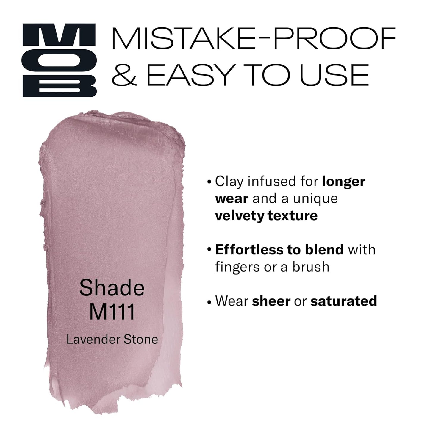 MOB Beauty Cream Clay Eyeshadow M111 – Lavender Stone | Skincare-Infused, Vegan, Blendable Cream-to-Velvet Finish, Buildable Pigment, Clean Eyeshadow in Sustainable, Biodegradable Compact