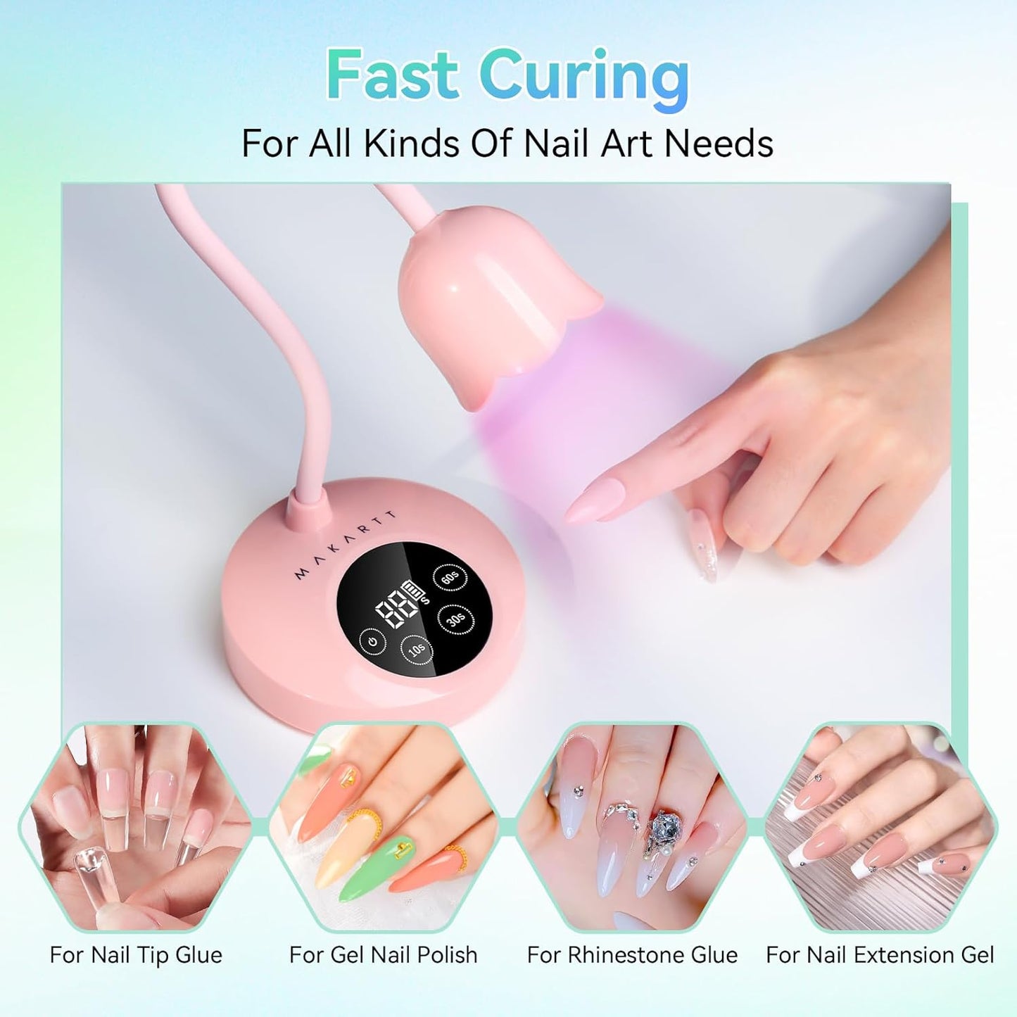 Makartt UV Nail Lamp: Flash Cure lamp UV Light for Gel Nails Polish Luminoza 30W Rechargeable LED Nail Dryer with 4 Timers & Auto Sensor Fast Curing Goosenecks Lamp for Home DIY Manicure (Pink)