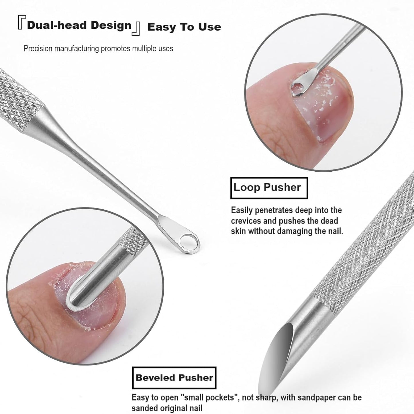 Pre-treatment Cuticle Pusher, Russian Prep Nail Pushers, Dual Ended Cuticle Remover with 100/180 Grit Sandpaper Sheets, Nail Care for Manicure Pedicure Nail Art
