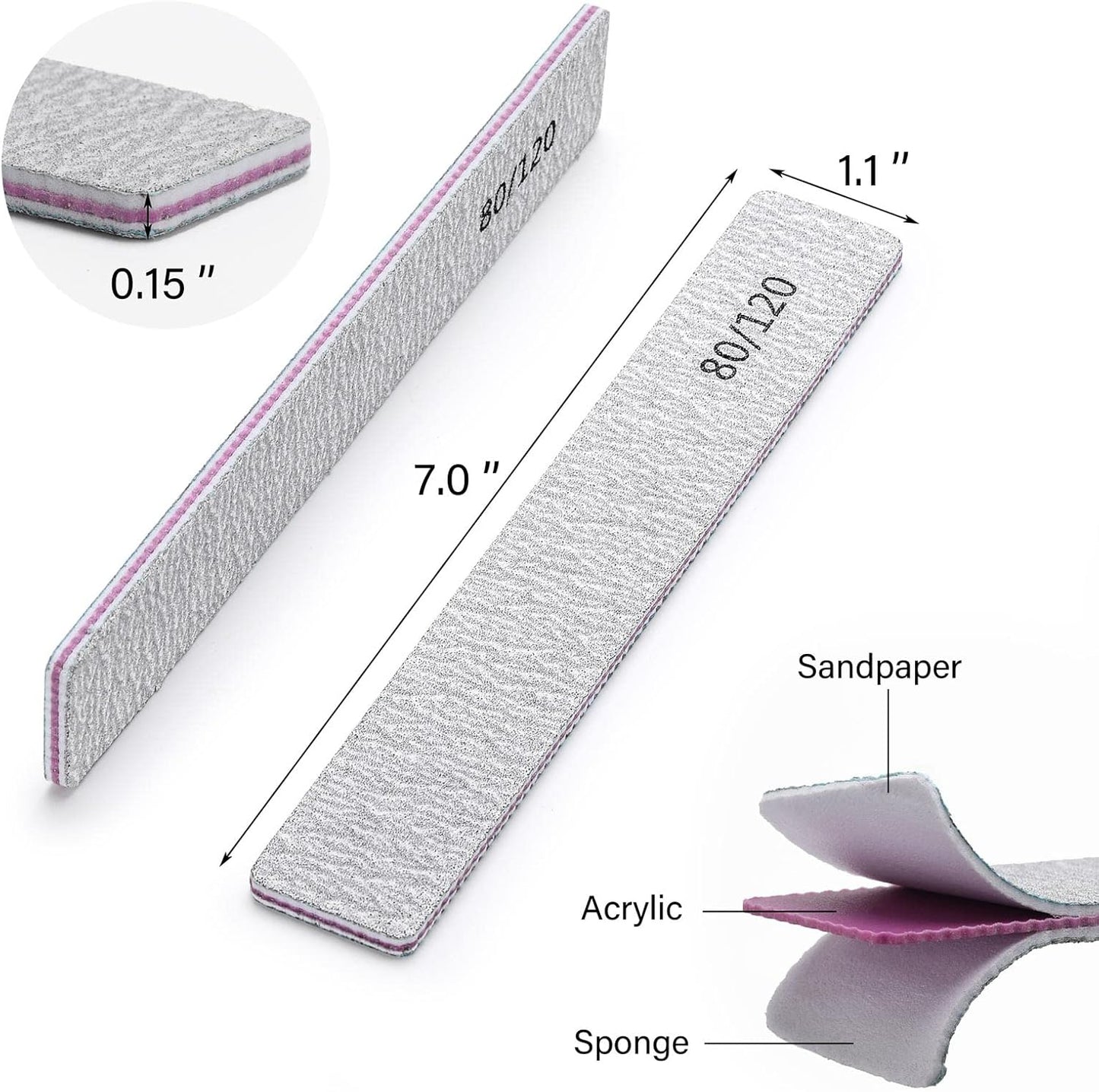 50 Pcs Nail Files for Acrylic Nails 80/120 Grit Double Sides Emery Boards Professional Nail Buffering Files