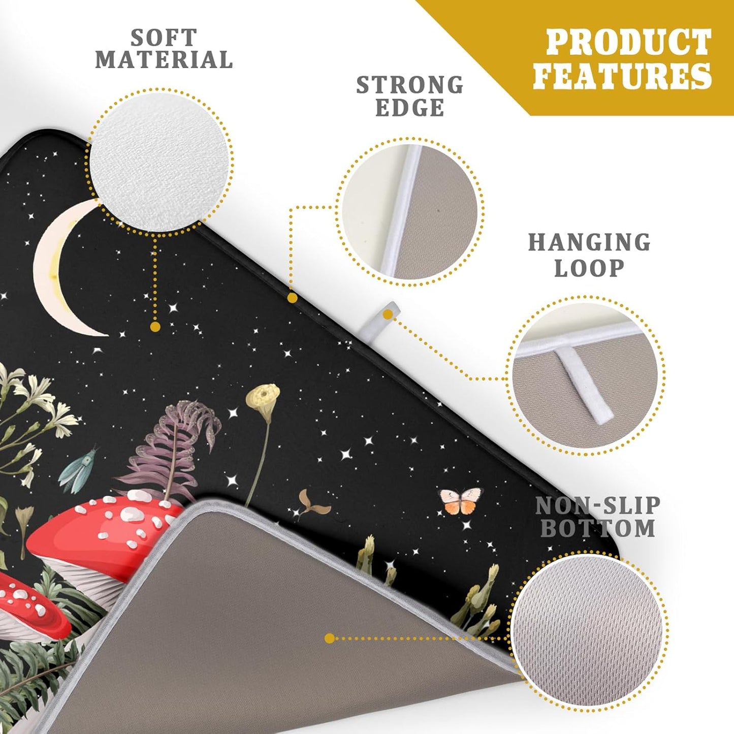 Red Mushroom Dish Drying Mat for Kitchen Counter Plant Leaves Drainer Mats Rack Holder Countertop Absorbent Microfiber Coffee Pads 18x24 Inch