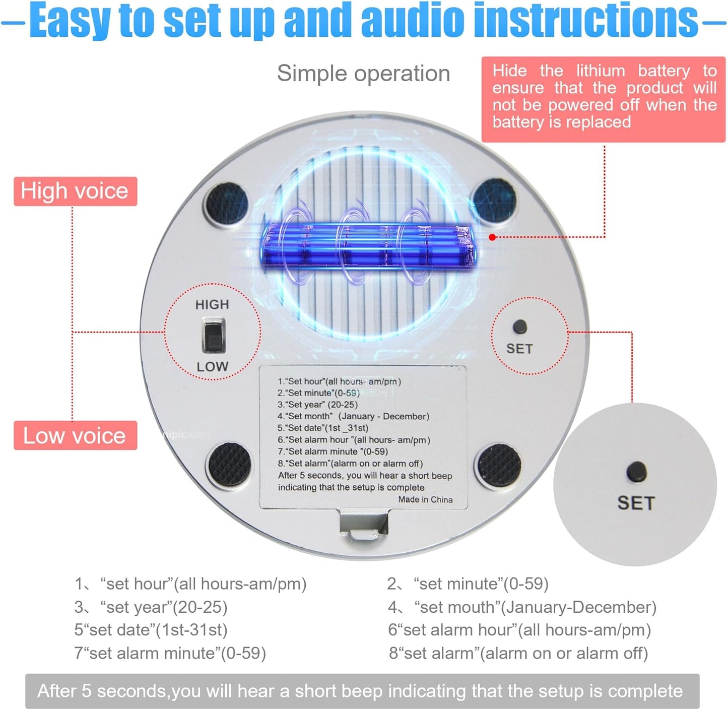 Large Talking Button Clock, Talking Alarm Clock with Volume Control Telling Time and Day of The Week Alarm Gift Clock for Mother Father Seniors Elderly Blind People - (Yellow and Silver)
