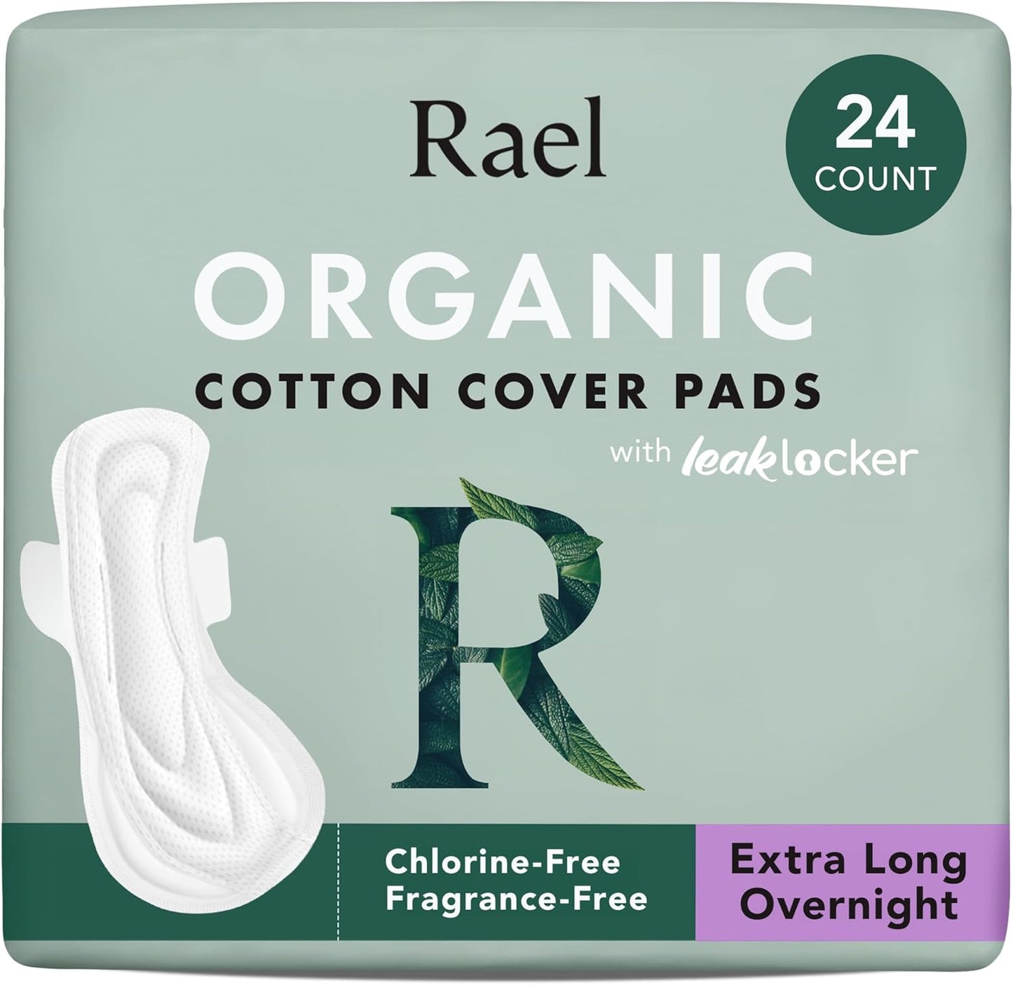 Rael Pads for Women, Organic Cotton Cover - Period Pads with Wings, Feminine Care, Sanitary Napkins, Ultimate Absorbency, Unscented, Ultra Thin (Extra Long Overnight, 24 Count)
