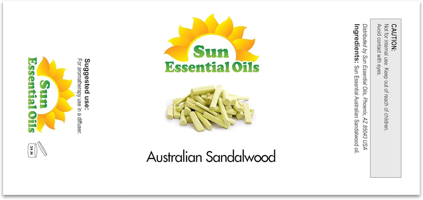 Sun Essential Oils – 8 oz Australian Sandalwood Essential Oil with Dropper for Diffuser, Skin, Aromatherapy Massage, Humidifier, Scent for Candle, Lotion & Soap Making at Home, Fragrance for Room