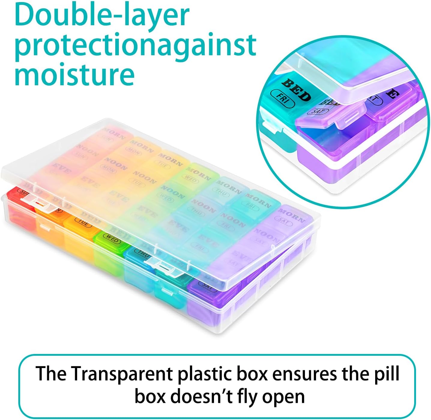XL Large Weekly Pill Organizer 4 Times a Day, 7-Day Pill Boxes AM PM, Big Compartments Pill Case, Monthly Medication Organizer 28 Days Dispenser for Fish Oils, Vitamin Holder Supplement