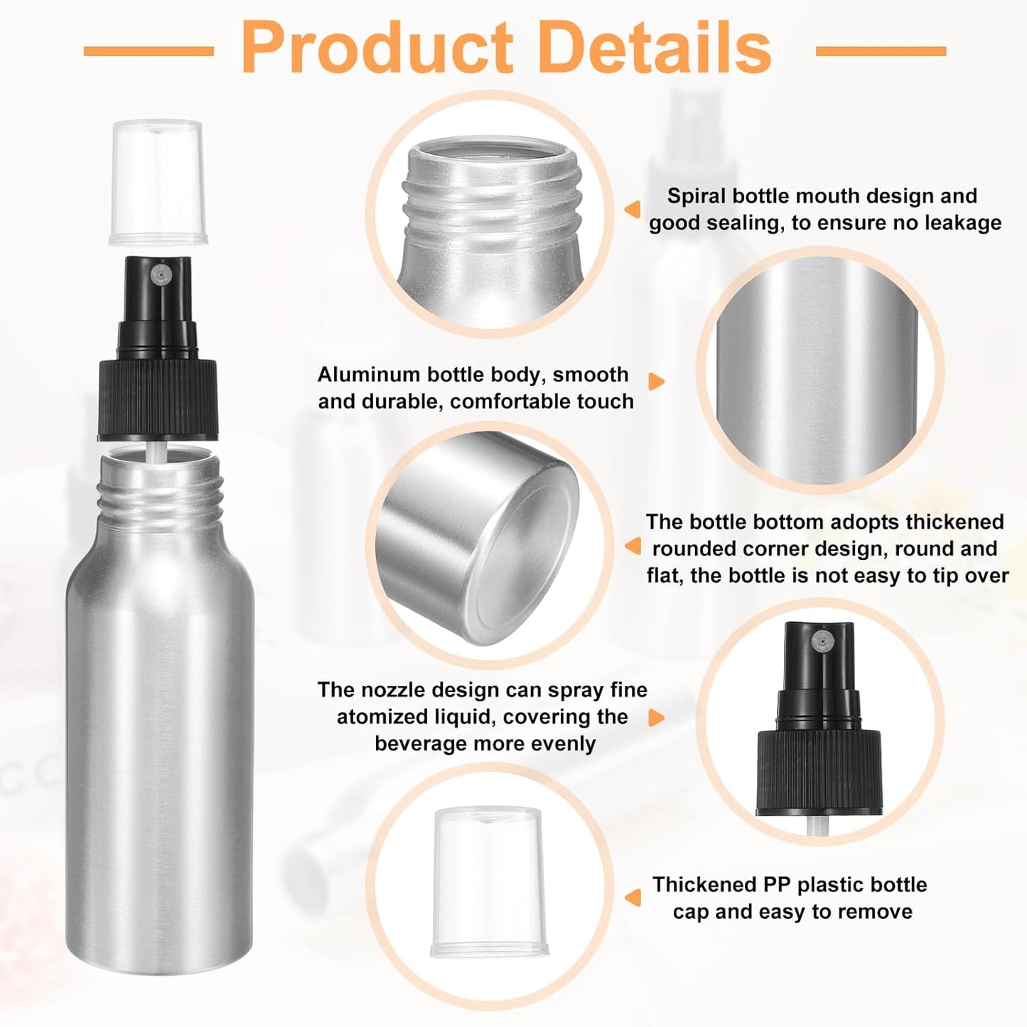 HARFINGTON Aluminum Fine Mist Spray Bottles 60ml/2.03oz Metal Small Liquid Alcohol Refillable Travel Container with Black Plastic Nozzle Cap for Perfume Skincare Cosmetic Storage Bottle