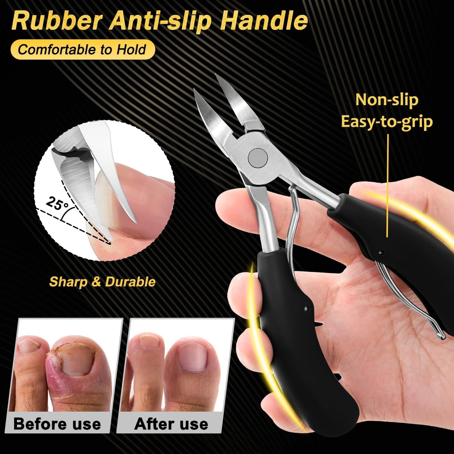 Toenail Clippers for Thick Toenails, Trimlyx Ingrown Toe Nail Clippers for Thick Nails for Seniors, Heavy Duty Nail Clippers for Men, Angled Head Large Toenail Clippers for Seniors 5Pcs