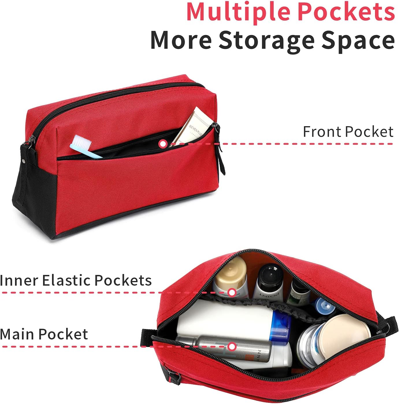 BuyAgain Toiletry Bag, Toiletry Travel Bathroom Bag Waterproof Cosmetic Make up Pouch Dopp Kit For Men or Women, Red