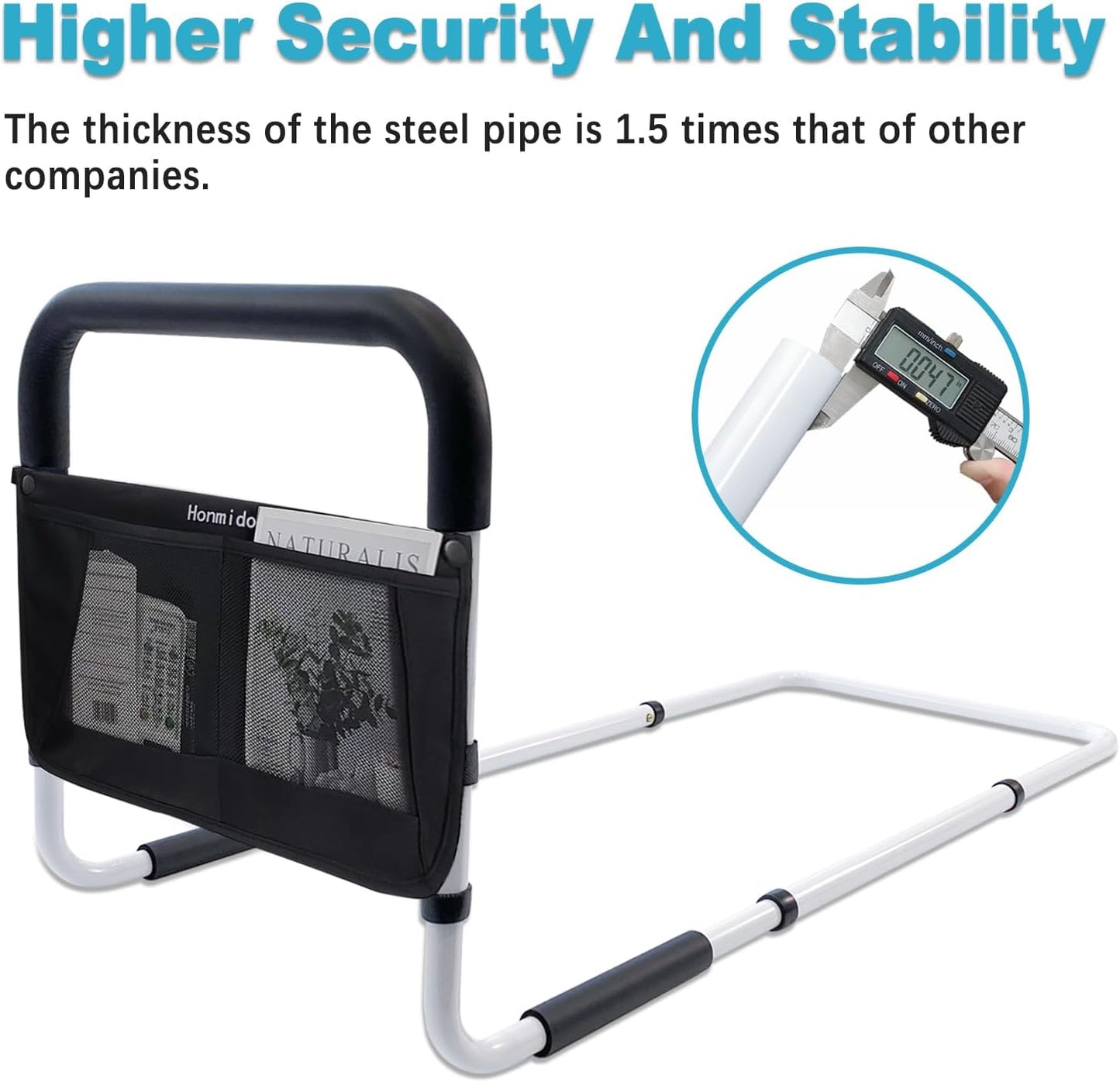 Bed Rails for Elderly Adults Safety Height Adjustable Bed Assist Rail for Seniors Bedside Fall Prevent Grab Bar with Storage Pocket Fits King Queen Full Twin Bed (Grey)