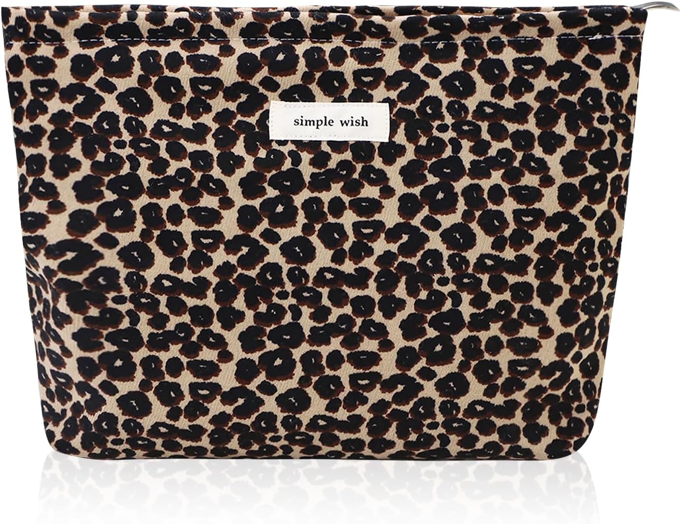 Wudygirl Leopard Makeup Bag Cosmetic Bag for Women Large Capacity Toiletry Bag Makeup Pouch Canvas Aesthetic Travel Makeup Bag Zipper Pouch (Leopard Print)