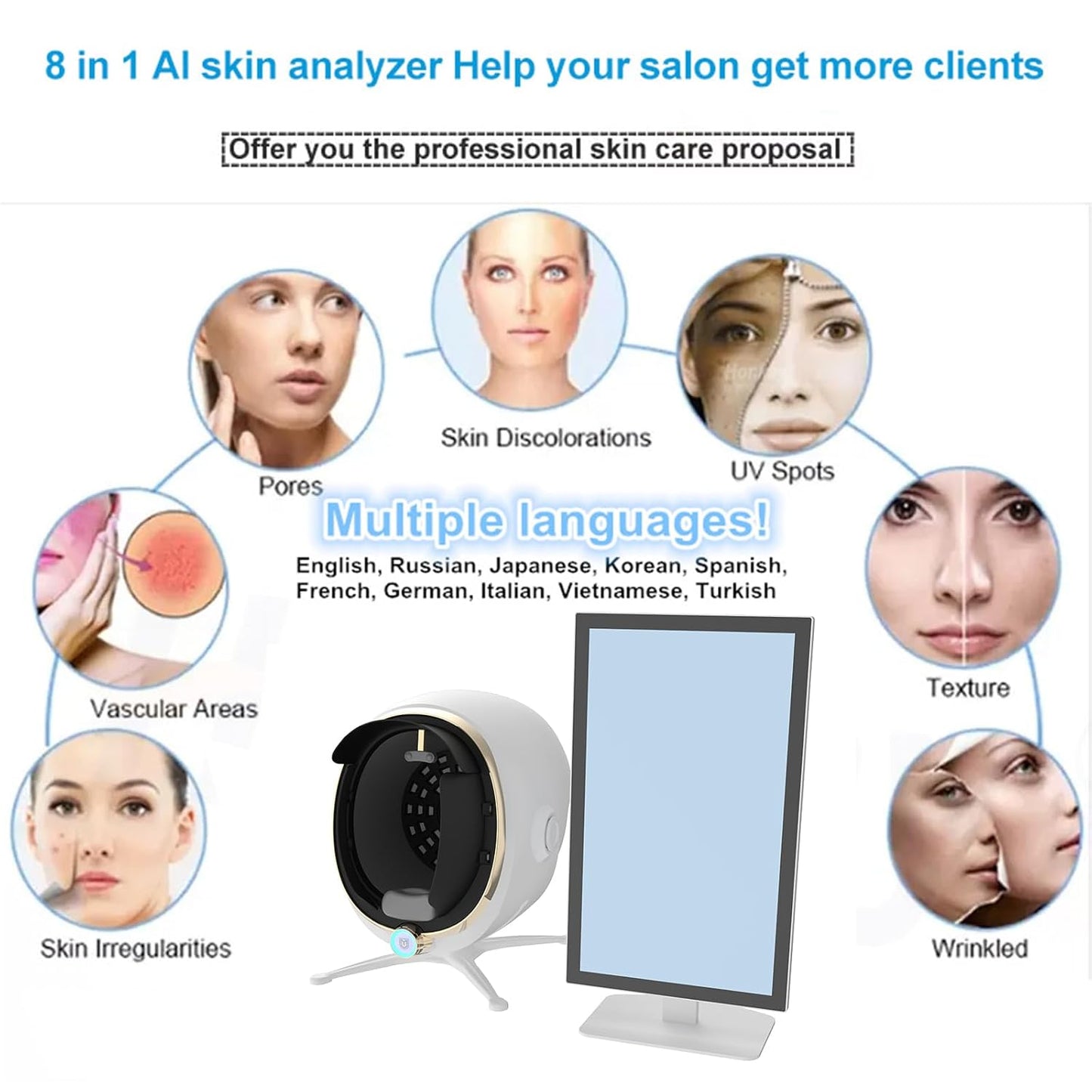 Professional Skin Analyzer Machine - Cobbawe Facial Skin Detection & Analysis for Healthy Skin Care （MJ-W-21.5）