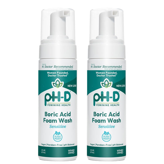 pH-D Feminine Health - Boric Acid Foam Wash - pH-Balanced, Paraben-Free, and Plant-based (Sensitive, 6 Fl Oz (Pack of 2))