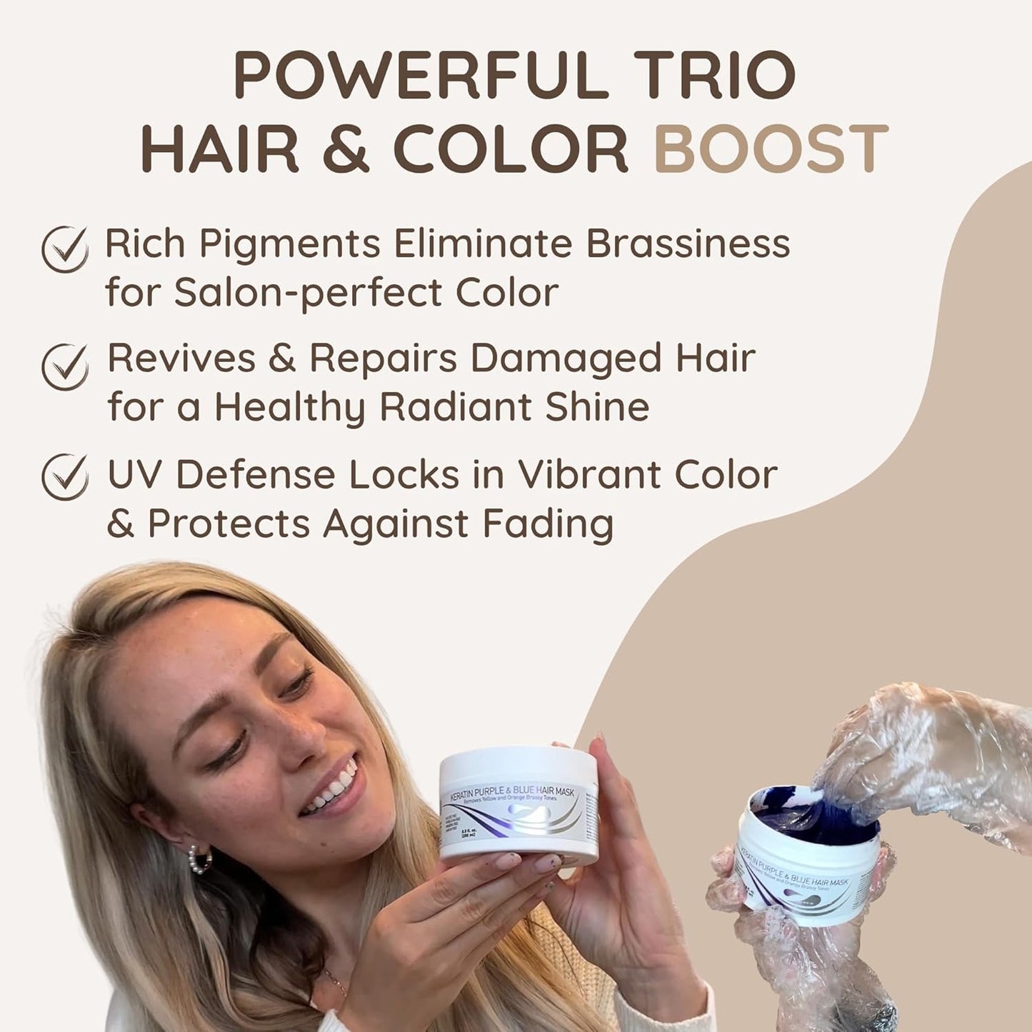 VITAMINS hair cosmetics Keratin Purple Hair Mask - Blue Hair Mask Deep Conditioner Treatment - Blonde Toner to Neutralize Brassiness in Brassy Blonde, Silver, White, Gray & Brown Locks