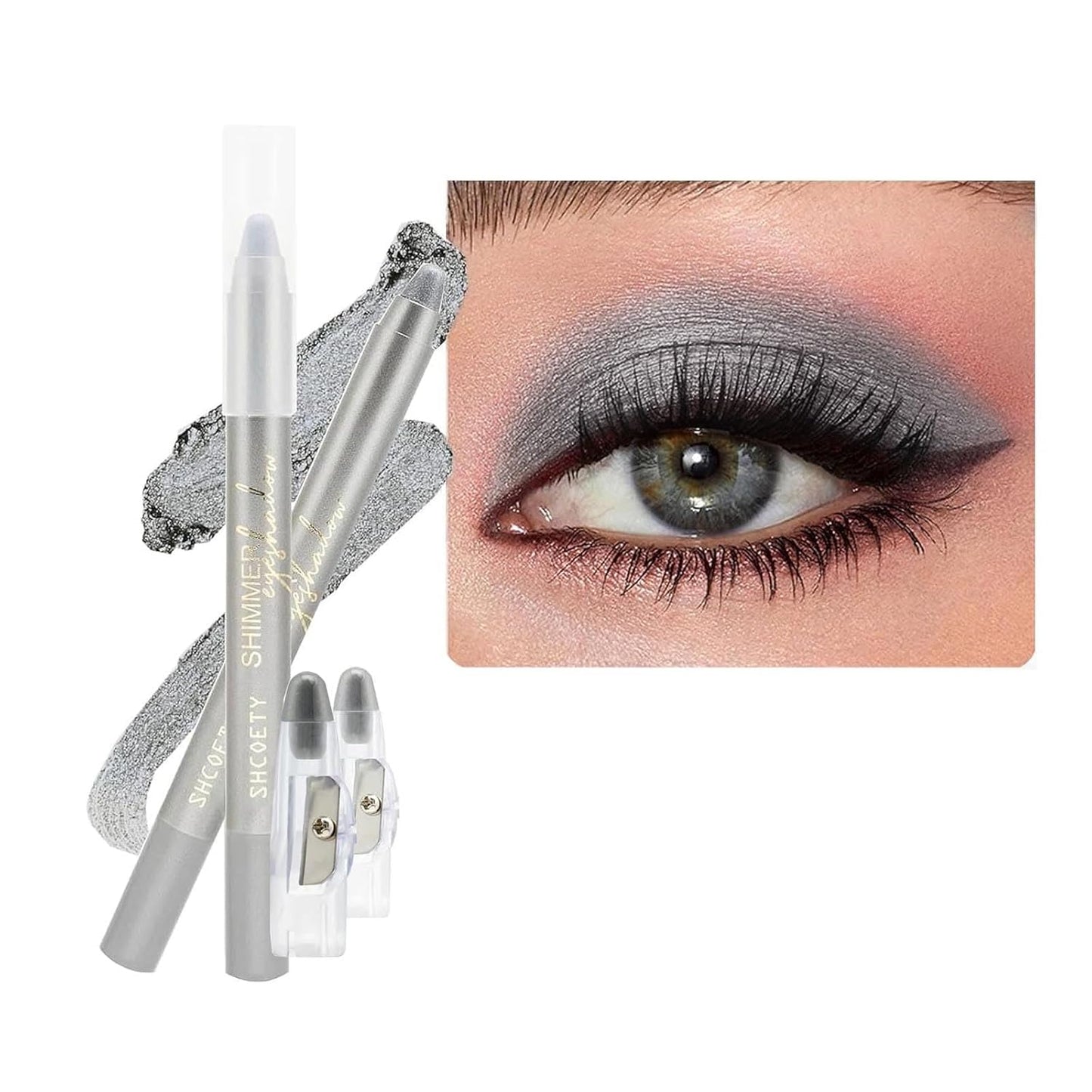 Gray Eyeshadow Stick, Highlighter Eye Liner,Eye Brightener Stick, Shimmer Creamy eyeshadow, Waterproof Eyeshadow Pencil Long Lasting Eye Shadow Makeup.#1 smoky dark gray shimmer