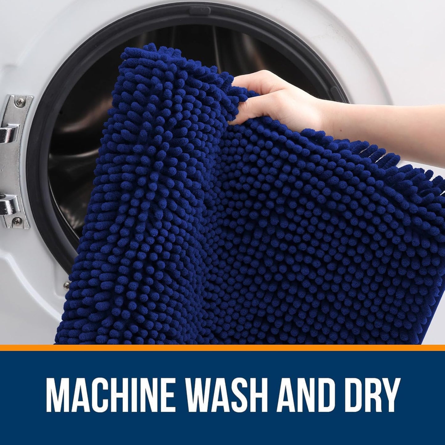 OLANLY Bathroom Rugs 36x24, Extra Soft Absorbent Chenille Bath Rugs, Rubber Backing Quick Dry, Machine Washable Bath Mats for Bathroom Floor, Tub and Shower, Home Decor Accessories, Navy