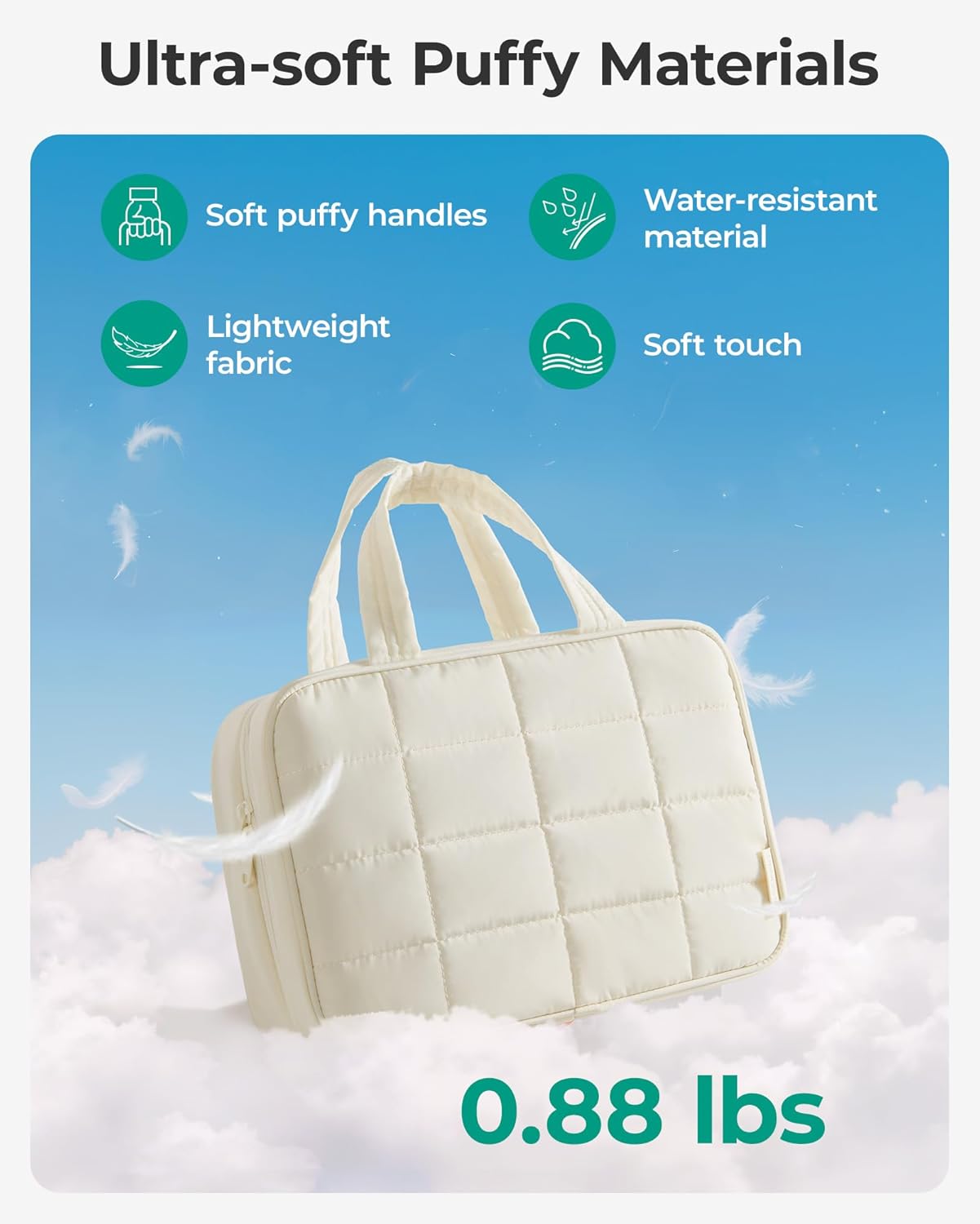 BAGSMART Travel Toiletry Bag for Womne, Hanging Travel Bag for Toiletries, Puffy Makeup Cosmetic Bag Organizer, Carry-on Travel Accessories Essentials, Camel