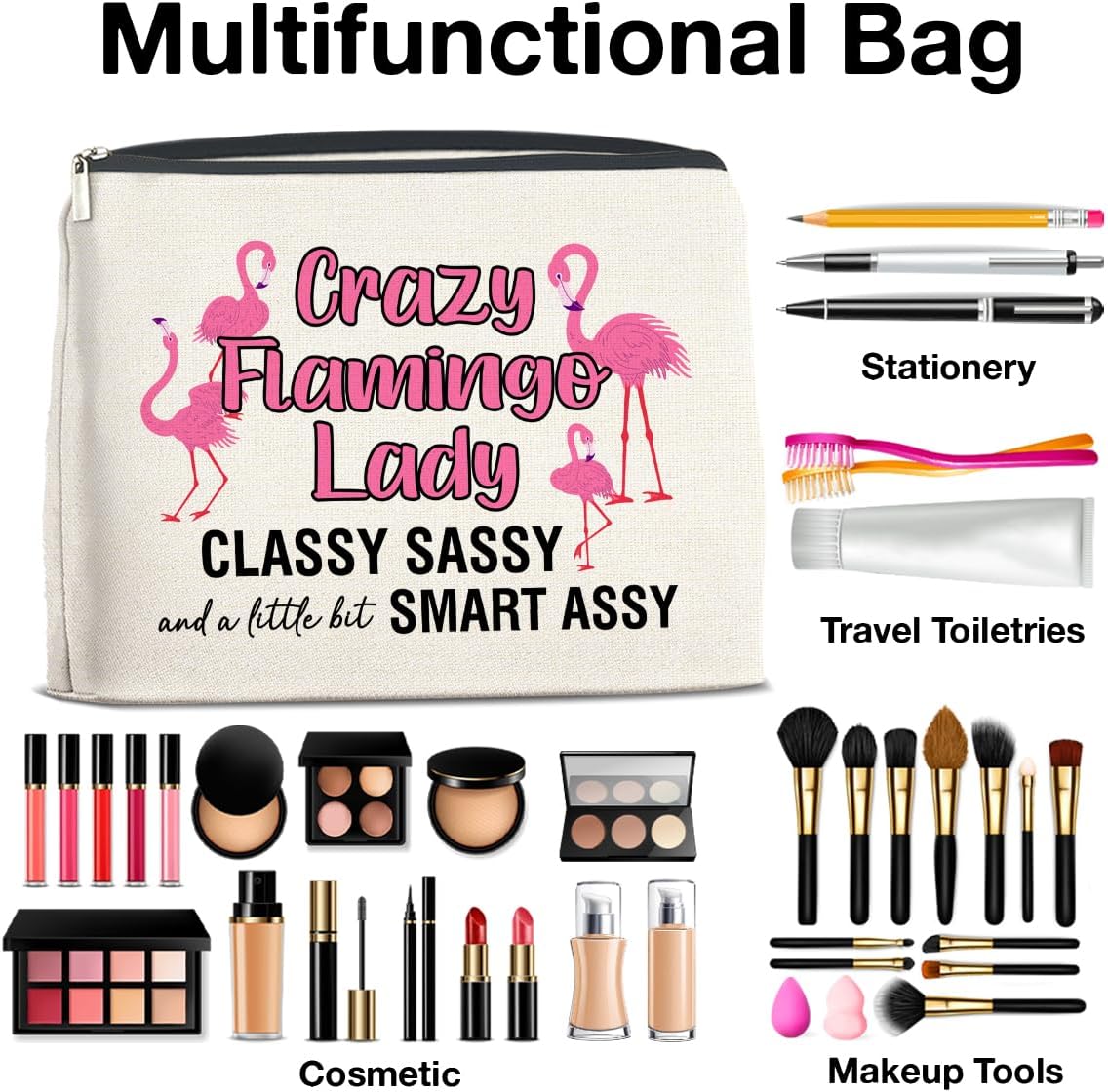 Flamingo Makeup Bag Gifts for Women Flamingo Lover Funny Cosmetic Bag Zipper Pouch