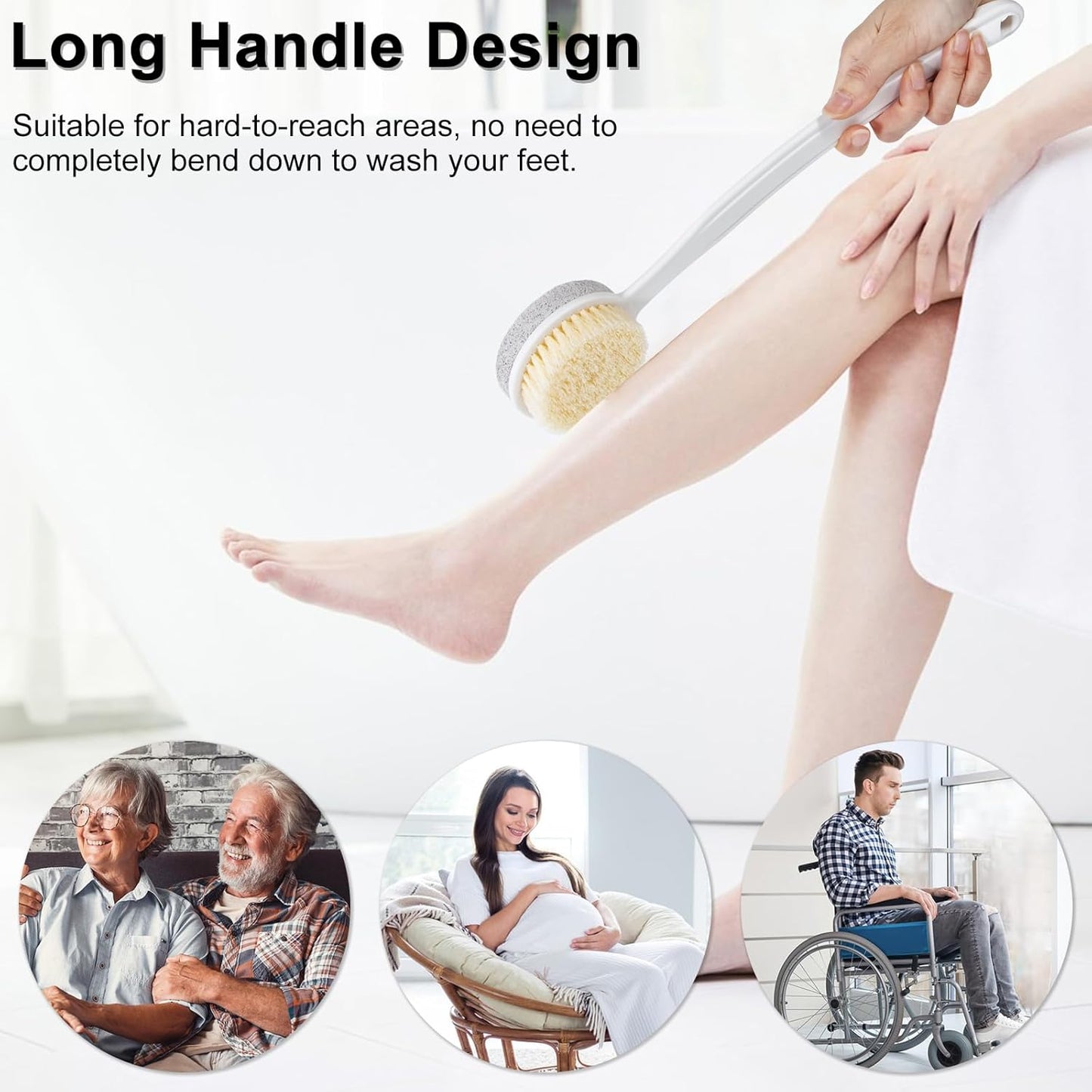 Pumice Stone for Feet with Long Handle (Double-Faced Curved Handle,White, Count, 2.0)