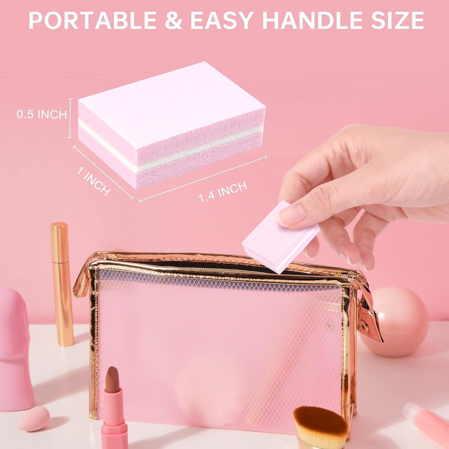 Mini Nail Buffer Blocks, 100/180 Grit Sponge Buffing Sanding Block File Manicure Tools Bulk 50Pcs (Pink)