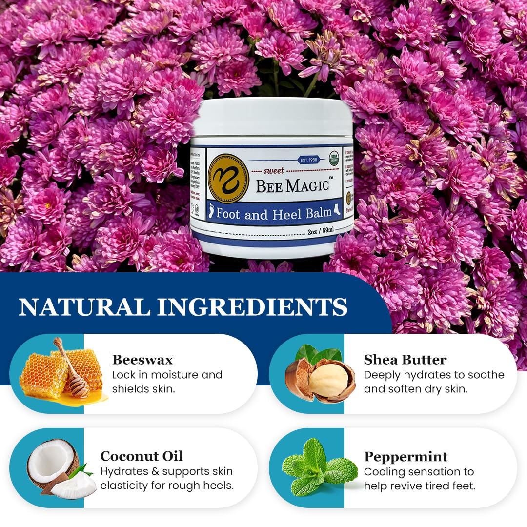 Sweet Bee Naturals Organic All Natural Foot and Heel Balm 2 OZ Jar. For Dry and Cracked Feet Repair. Organic Salve Moisturizer for Heel Care & Callus Treatment. Made in USA. 1 Jar (2 OZ)
