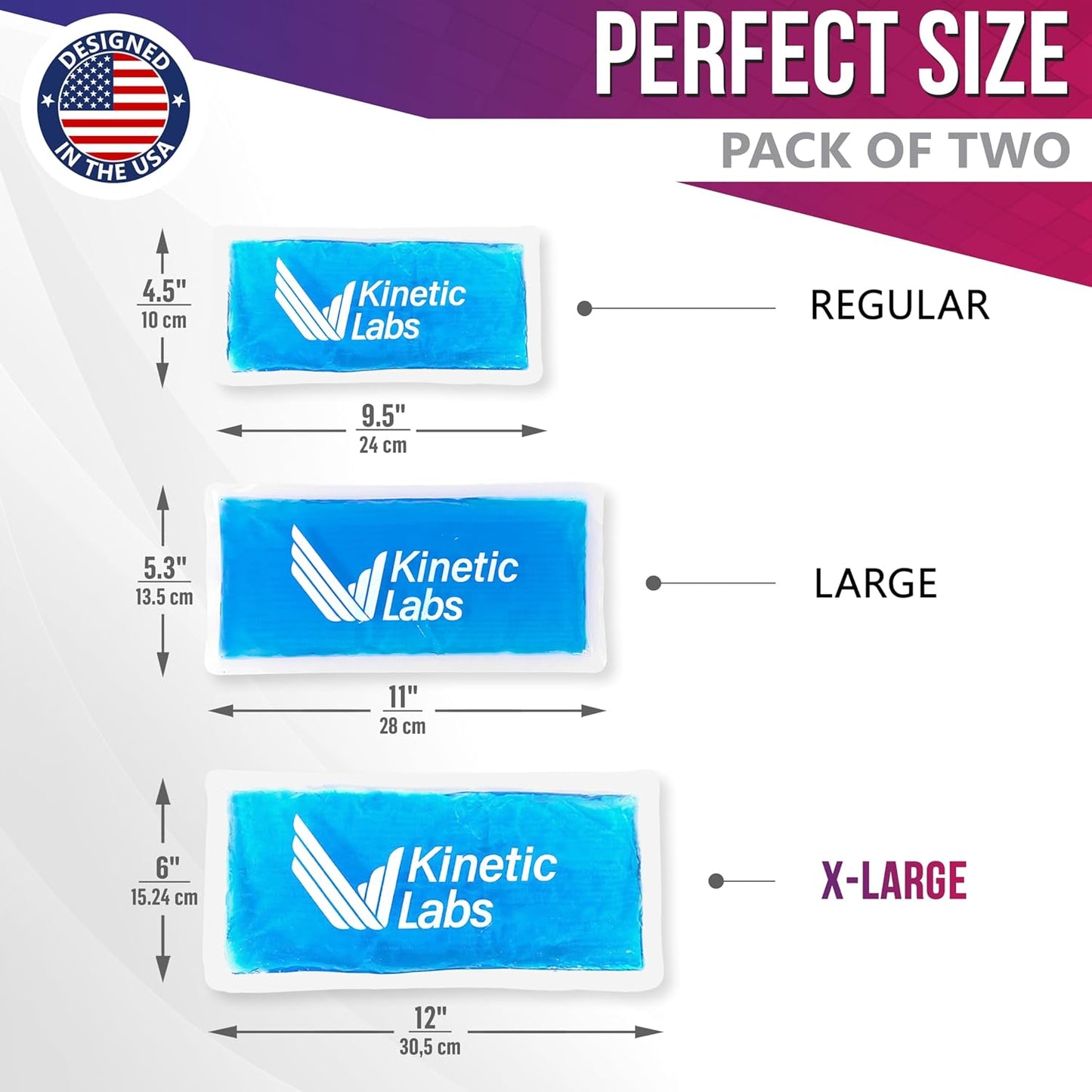 Reusable Gel Ice Packs for Injuries by Kinetic Labs (2 Pack) - Hot Cold Packs for Injuries 12" x 6" - Flexible Ice Packs for Back Head Knee Shoulder Neck Ankle Elbow Feet Headaches Surgery (X-Large)