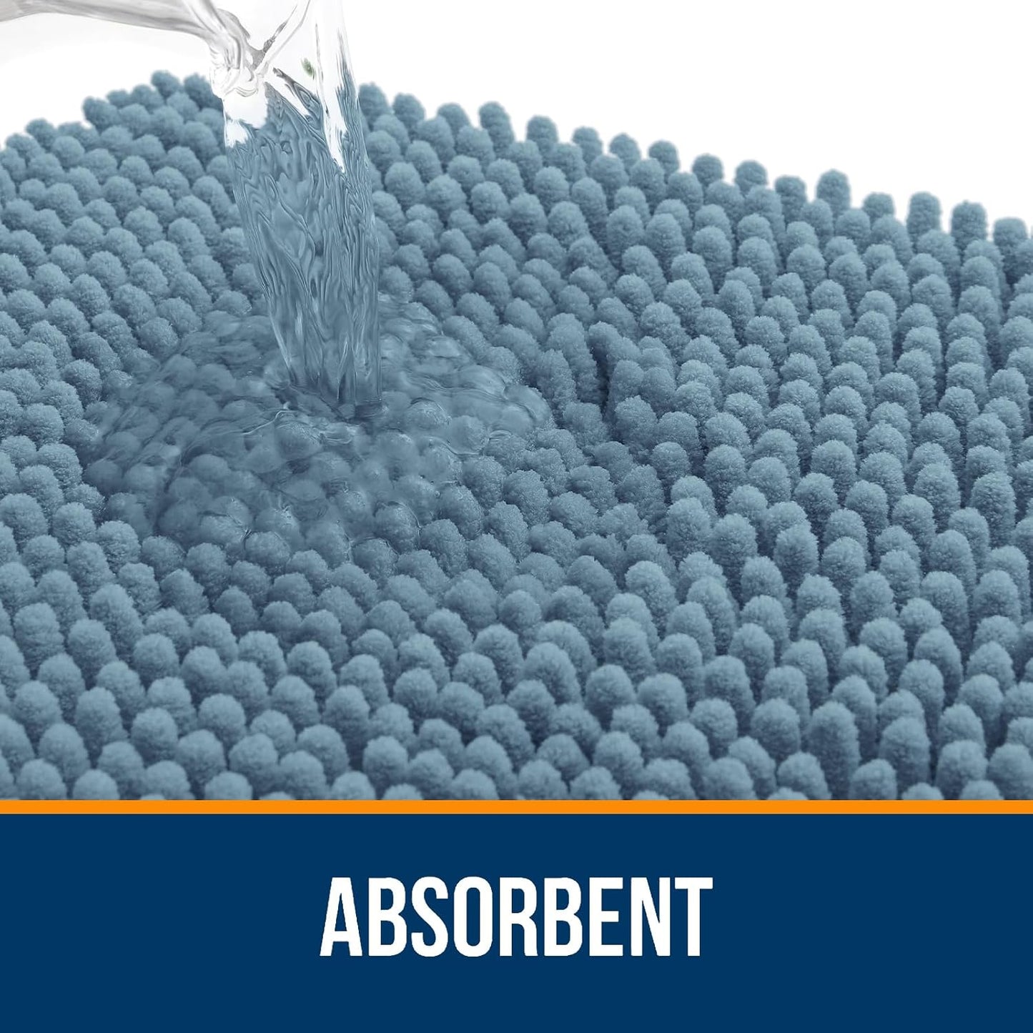 OLANLY Bathroom Rugs 24x16, Extra Soft Absorbent Chenille Bath Rugs, Rubber Backing Quick Dry, Machine Washable Bath Mats for Bathroom Floor, Tub and Shower, Home Decor Accessories, Airy Blue