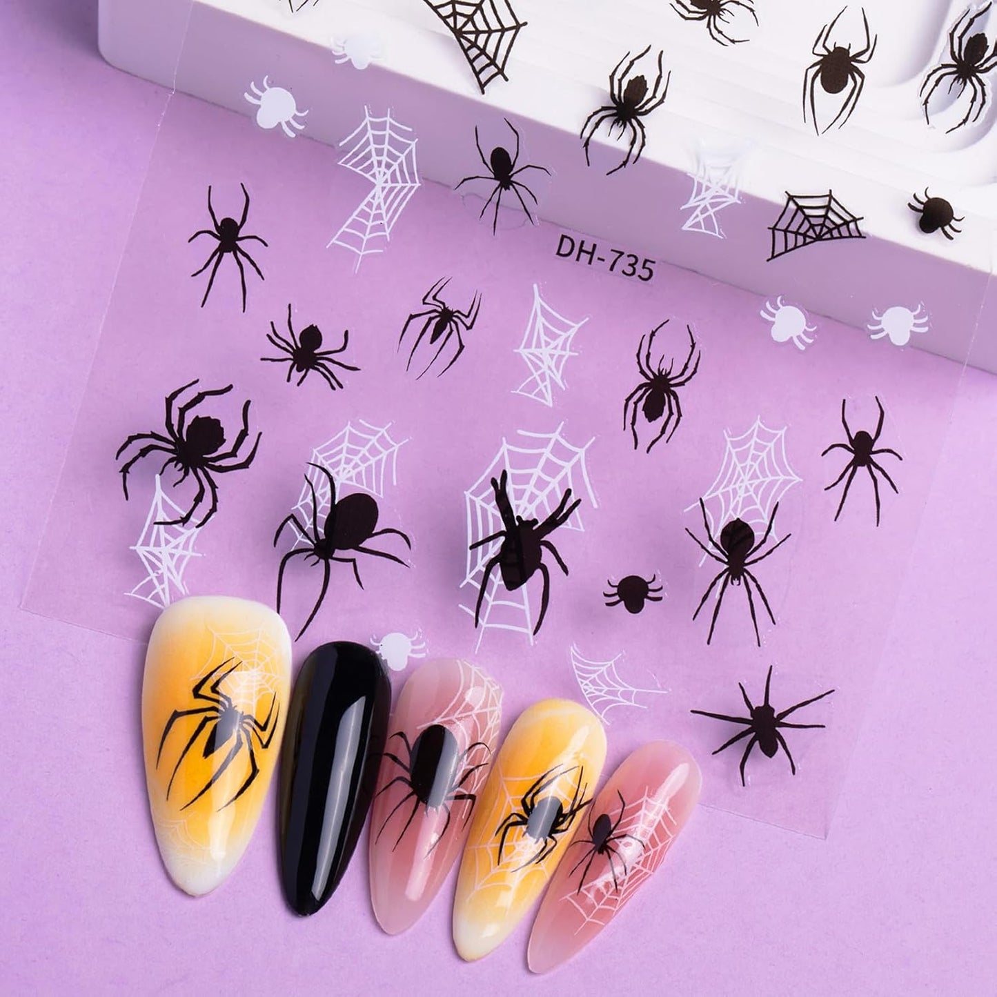 Halloween Nail Art Stickers Decals 3D Self-Adhesive Spider Ghost Web Nail Stickers 12 Sheets Cute Ghosts Nail Decals Halloween DIY Manicure Supplies for Women