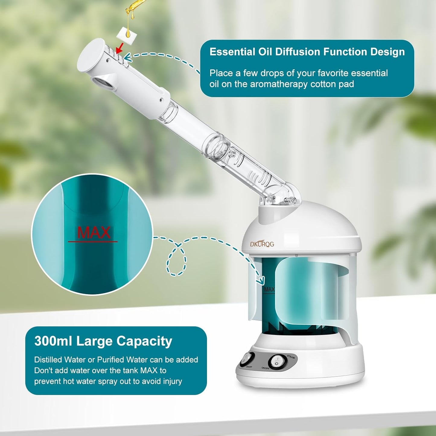 Facial Steamer, Nano Ionic Face Steamer for Facial Deep Cleaning Portable Ozone Steamer with Extendable 360° Rotating Arm, Humidifier for Home Salon Spa or Personal Care (Blue)