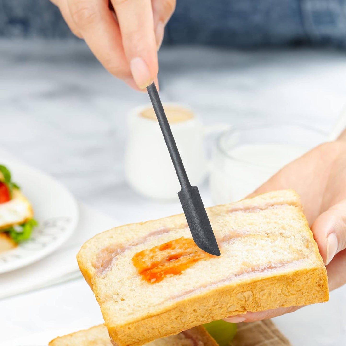 Mini Spatula Silicone Spatula Set - 4pcs Small Makeup Scrapers for Cosmetics, Reusable Beauty Tiny Tools, Thin Jar Scraper, Get the Last of the Makeup Out of the Bottle(Black)