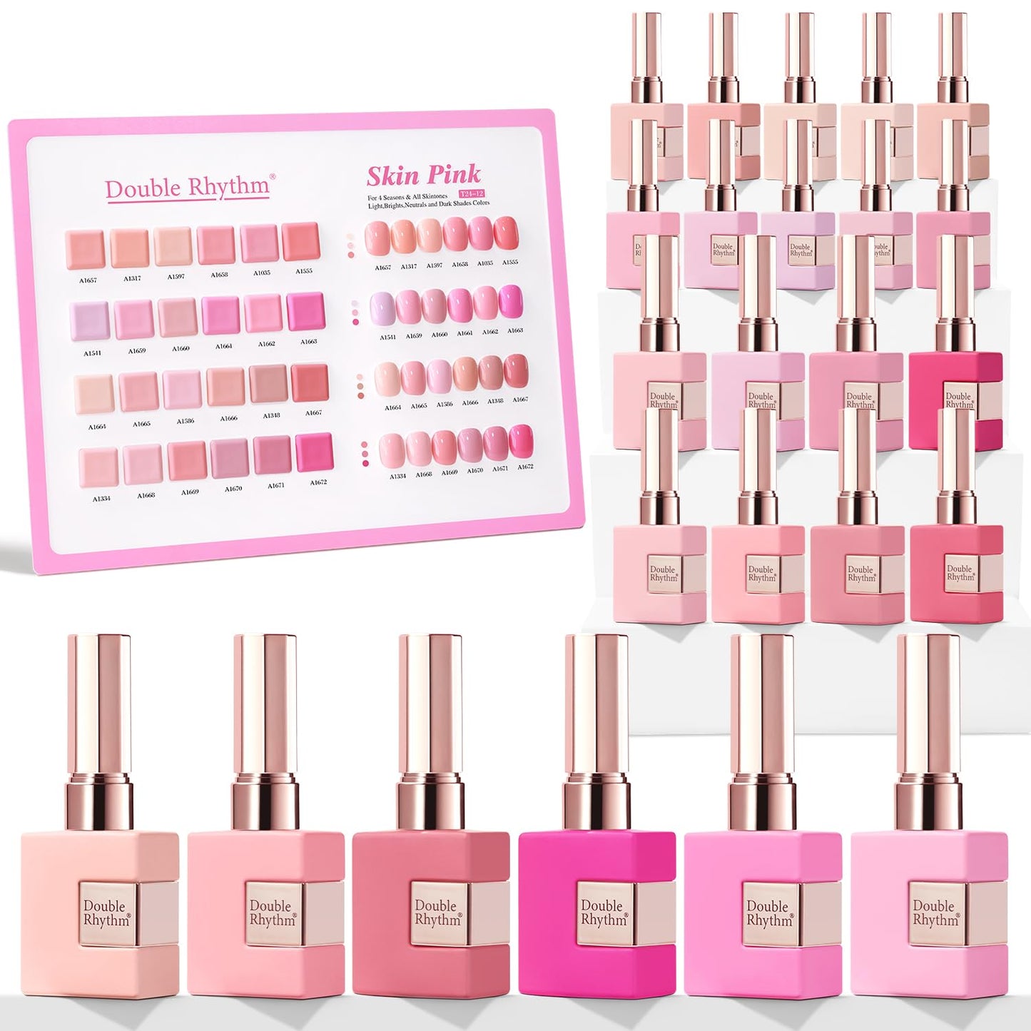 Double Rhythm 28Pcs 0.5Oz Gel Nail Polish Set Same Color Same Bottle Soak Off Gel Polish Kit Nail Art Manicure Salon DIY at Home for Women (Neutral Skin Pink Nude Collection-T24-12)