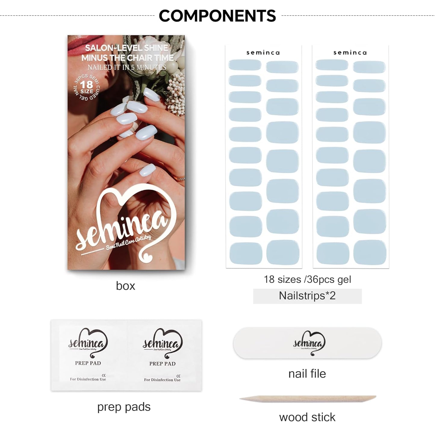 Semi Cured Gel Nail Strips-Natural Looking False Nails, Glue on Nails Full Cover for Daily Use & Homemakers Works with Any UV/LED Lamps(Sky Blue)