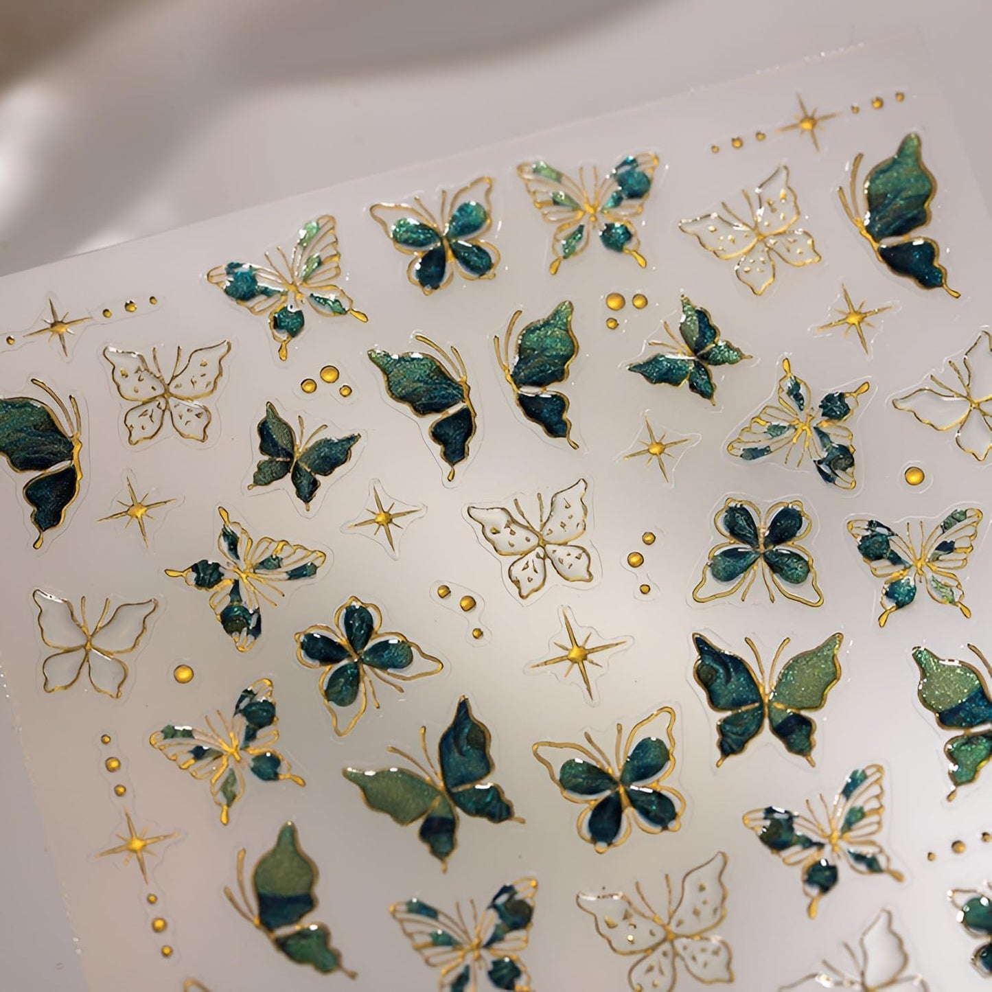 Green Butterfly Nail Stickers for Nail Art 5D Embossed Nail Decals Gold Butterfly Nail Art Stickers Cute Nail Supplies for DIY Manicure Self Adhesive Nails Design for Women
