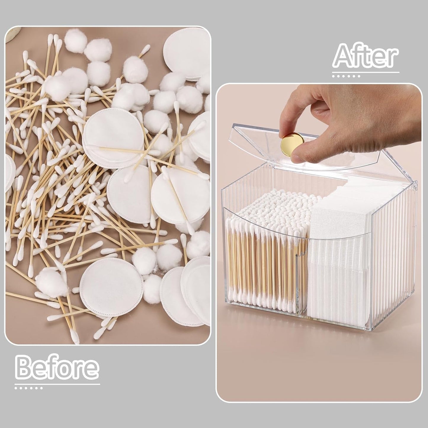 Tbestmax Qtip Holder Dispenser 2-Section Clear Bathroom Organizer 2 Grids Cotton Swab/Pad/Ball Holder Container Cosmetics Storage for Vanity