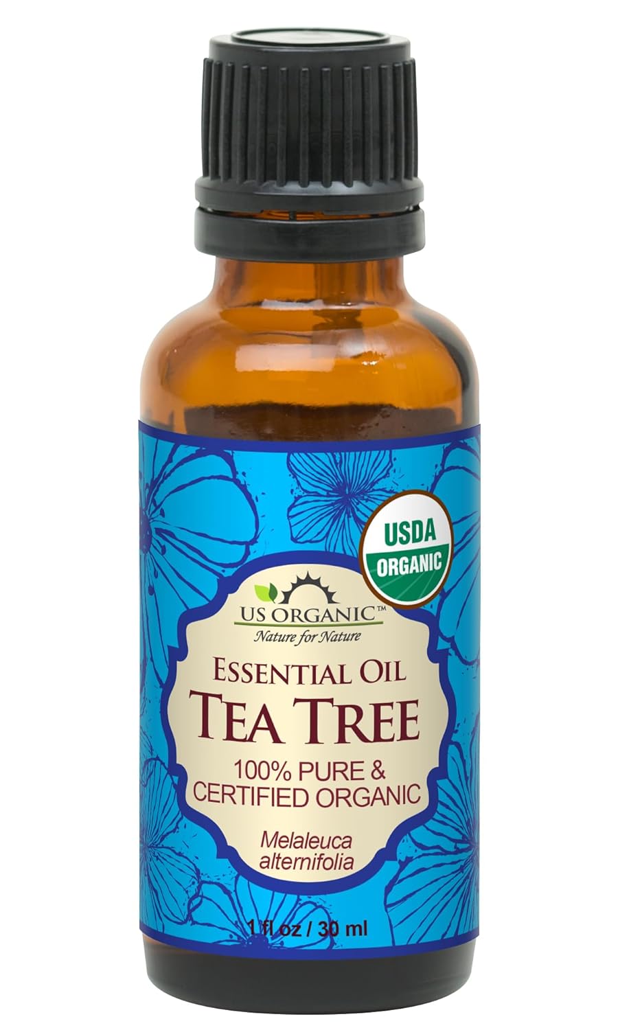 US Organic 100% Pure Tea Tree Essential Oil, Steam Distilled, USDA Certified Organic, for Hair, Skin, Scalp, Foot, Toenails, and More. Sourced from South Africa, Undiluted, Non-GMO (30 ml)