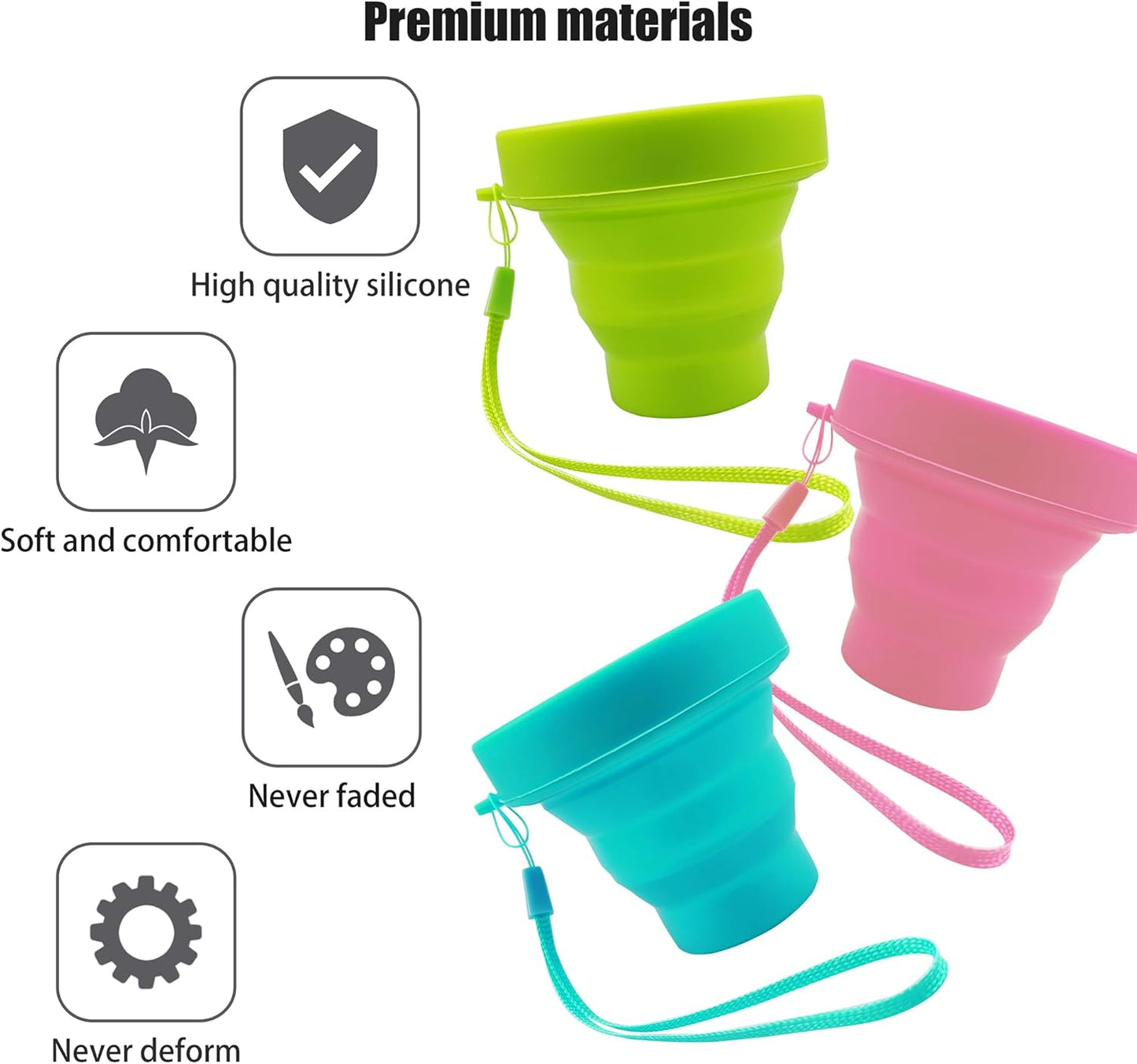 Silicone Collapsible Water Cup,Outdoor Folding Reusable Mug with Lid Lanyard,Camping Travel Hiking Expandable Drinking Jug,Portable BPA Free Food Grade Container,170ml/6oz(3pcs)