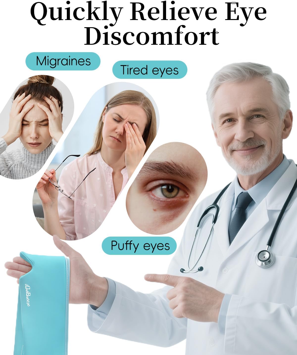 Cooling Eye Mask for Puffy Eyes, Headache and Migraine Relief Gel Eye Mask, for Headache, Puffiness, Eye Strain, Sinusitis & Post-Surgery Care – Large Soft Reusable Cold Eye Compress (Pale Blue)