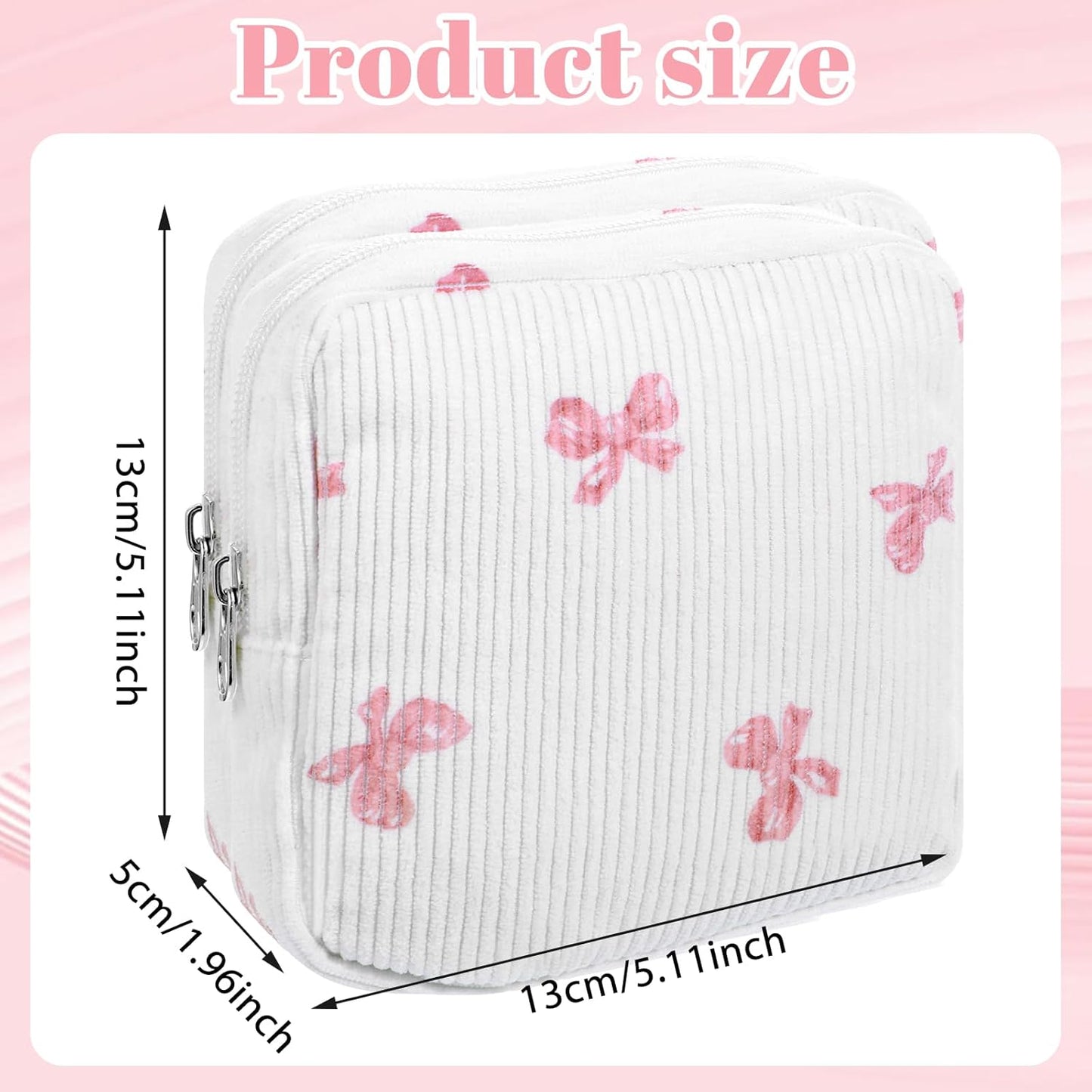 2 Pack Period Bag, Corduroy Cute Sanitary Napkin Storage Bag for Girls Women, Menstrual Pad Pouch Tampon Holder for Purse, Small Make Up Bags