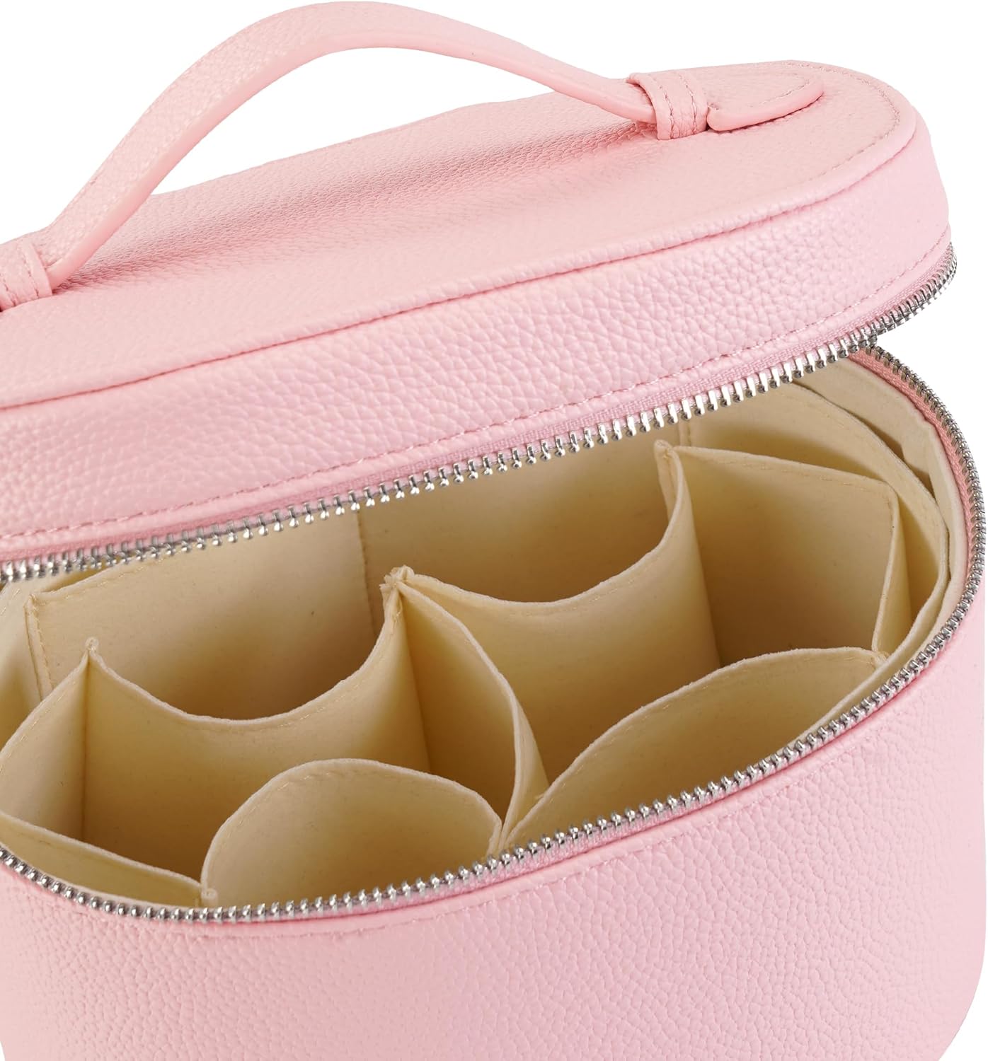 Makeup Bag Vanity Case Cosmetic Bag with Removable Divider Travel Toiletry Bag for Women Portable Make up Box Organizer, Pink