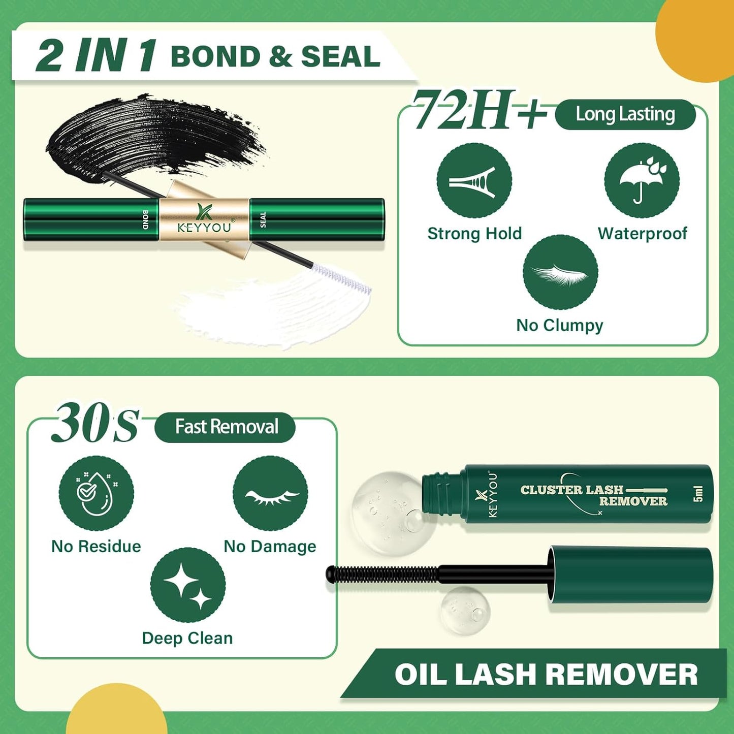 DIY Lash Extension Kit KEYYOU 144pcs Lash Clusters Eyelash Extension Kit with Mascara Brush Bond and Seal Lash Glue Remover Lash Applicators Lash Brush for DIY Lash Extensions (Y24 KIT)