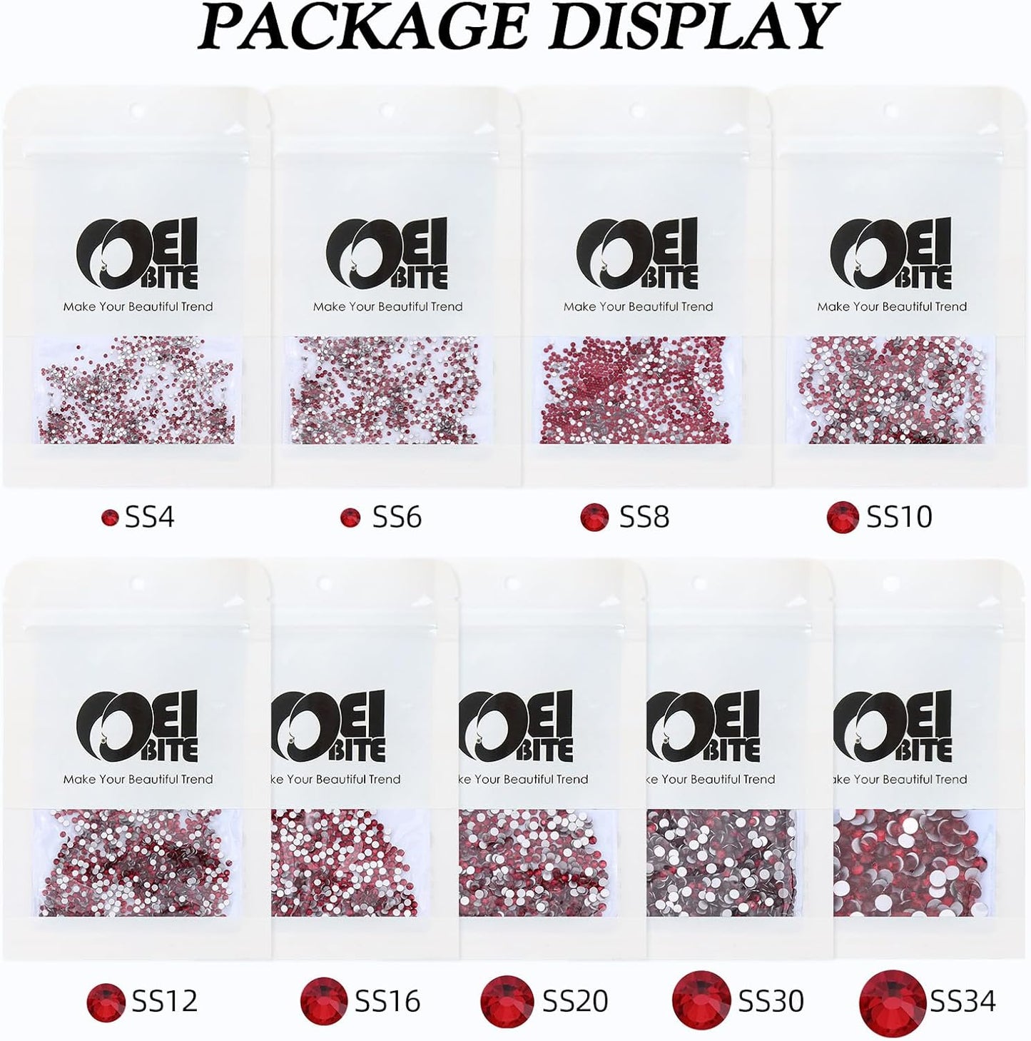 Siam Flatback Rhinestones, Glass Rhinestones for Nail Art and Craft, Glue Fix, Loose Crystal Gemstones(Siam, SS8, 1440pcs, 2.3-2.5mm)