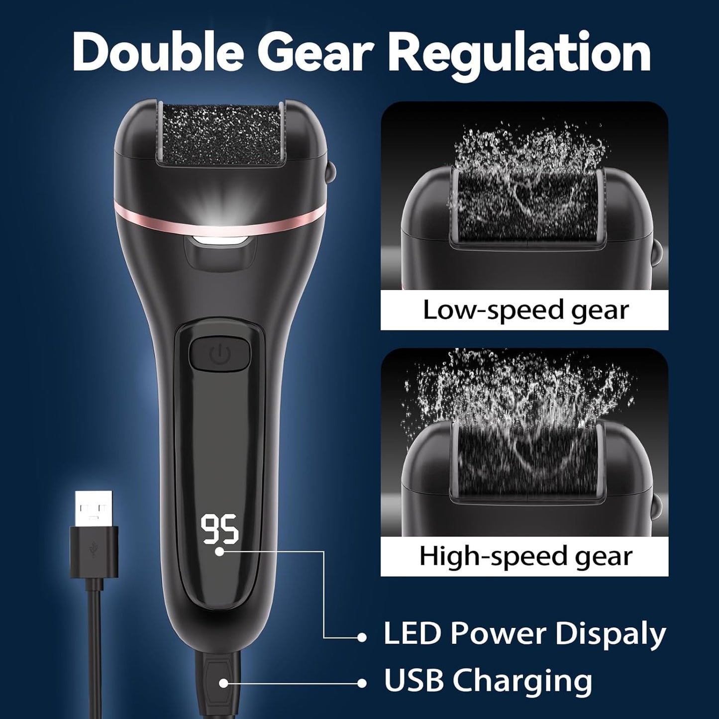 Wea&Hea Electric Callus Remover for Feet with 3 Roller Heads 2 Speed Rechargeable Waterproof Professional Pedicure Kit 17 in 1 Foot File Tools Perfect for Dead Hard Cracked Dry Skin