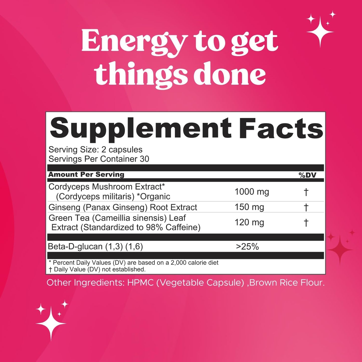 Super Bouncy - Mushroom Supplement - Cordyceps Mushrooms, Green Tea, Ginseng - Energy and Focus (60 Capsules)