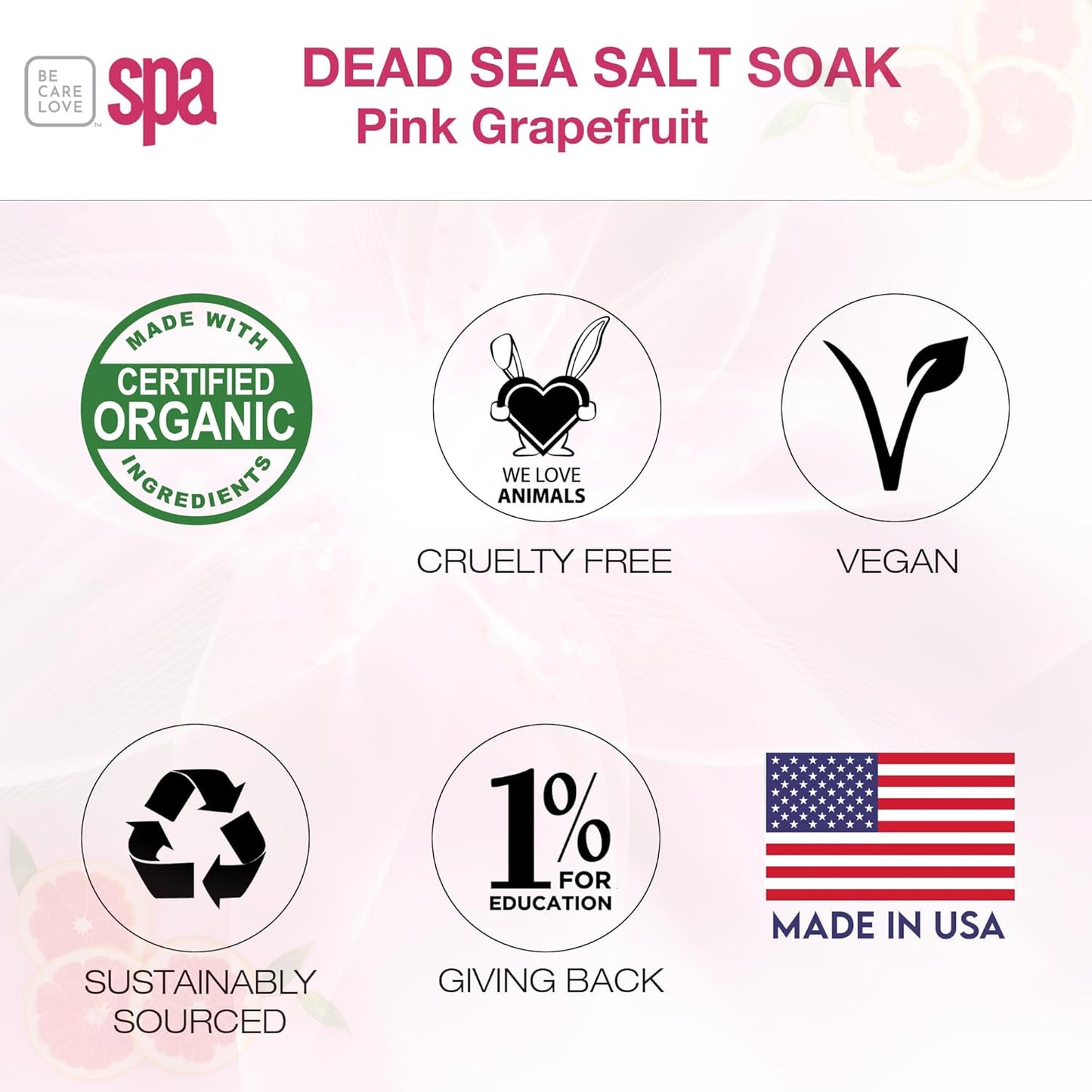 Be Care Love Spa: BCL SPA Energizing Pink Grapefruit Dead Sea Salt Soak with Organic Pink Grapefruit and Organic Argan Oil Made In USA 16 oz